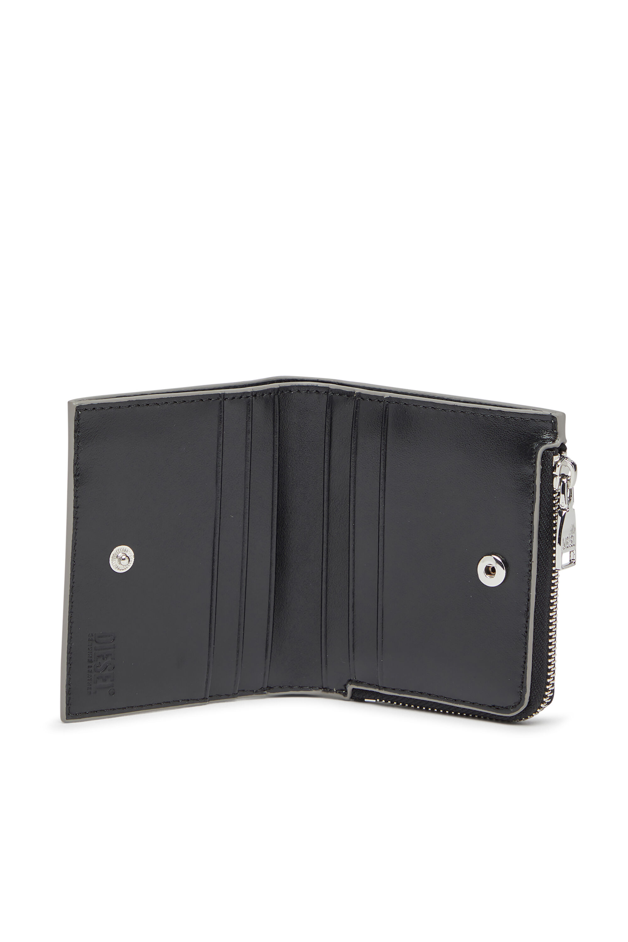 Diesel - 1DR BI FOLD ZIP L, Tarjetero de cuero espejado que se pliega por la mitad Mujer in Plateado - 3