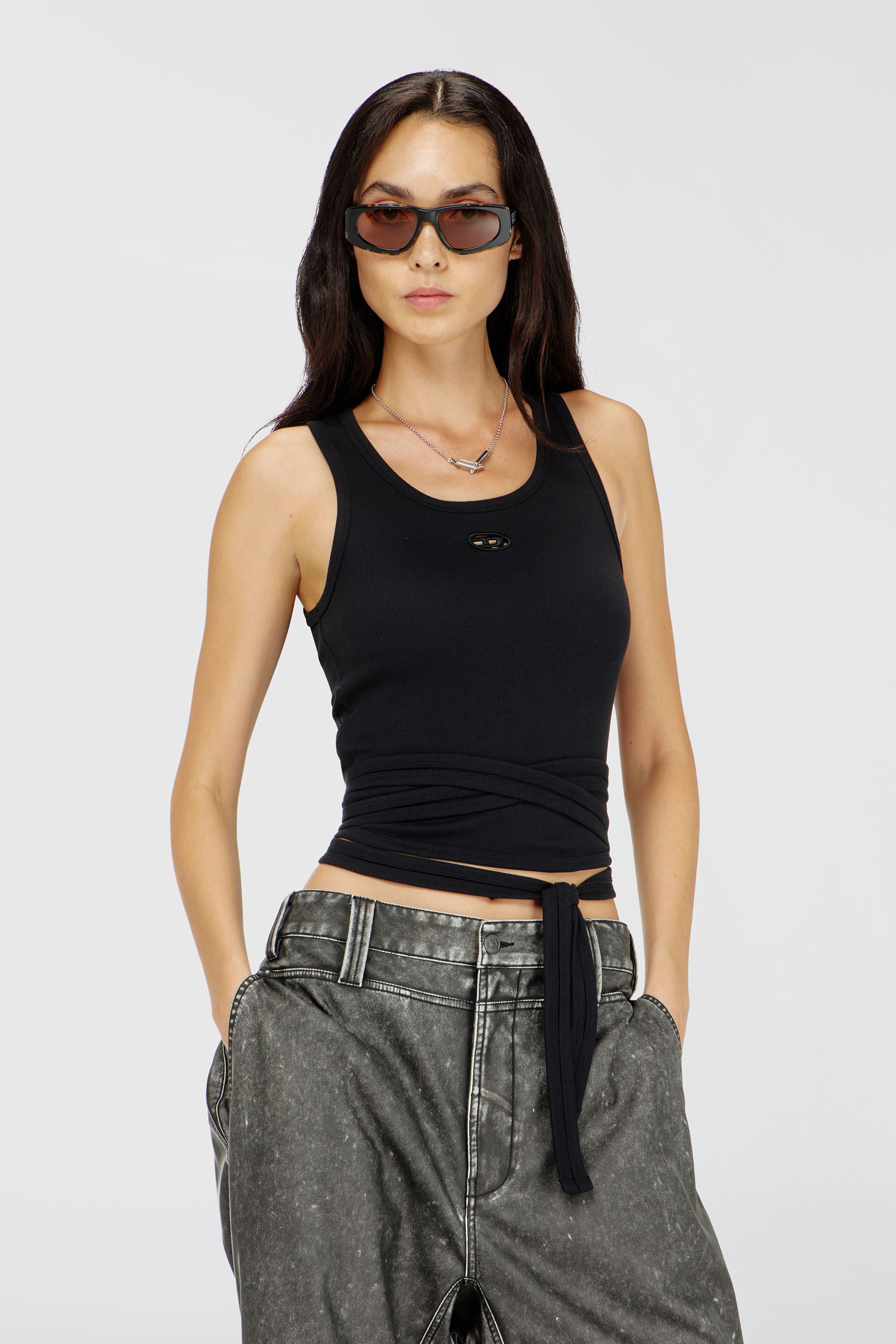 Diesel - T-ANKY-TAIL-S1, Crop top con cordones envolventes Mujer in Negro - 3