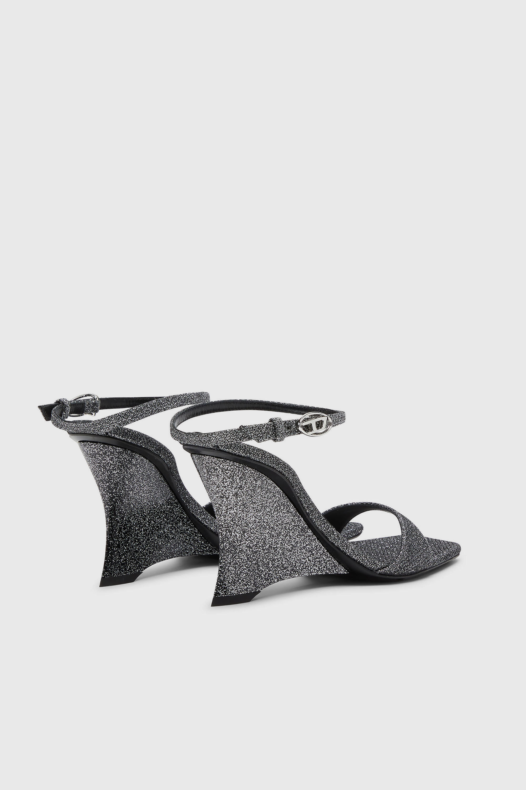 Diesel - D-AMBER SANDAL WEDGE, D-Amber-Sandalias de cu&ntilde;a en tejido Lurex Mujer in Plateado - 3