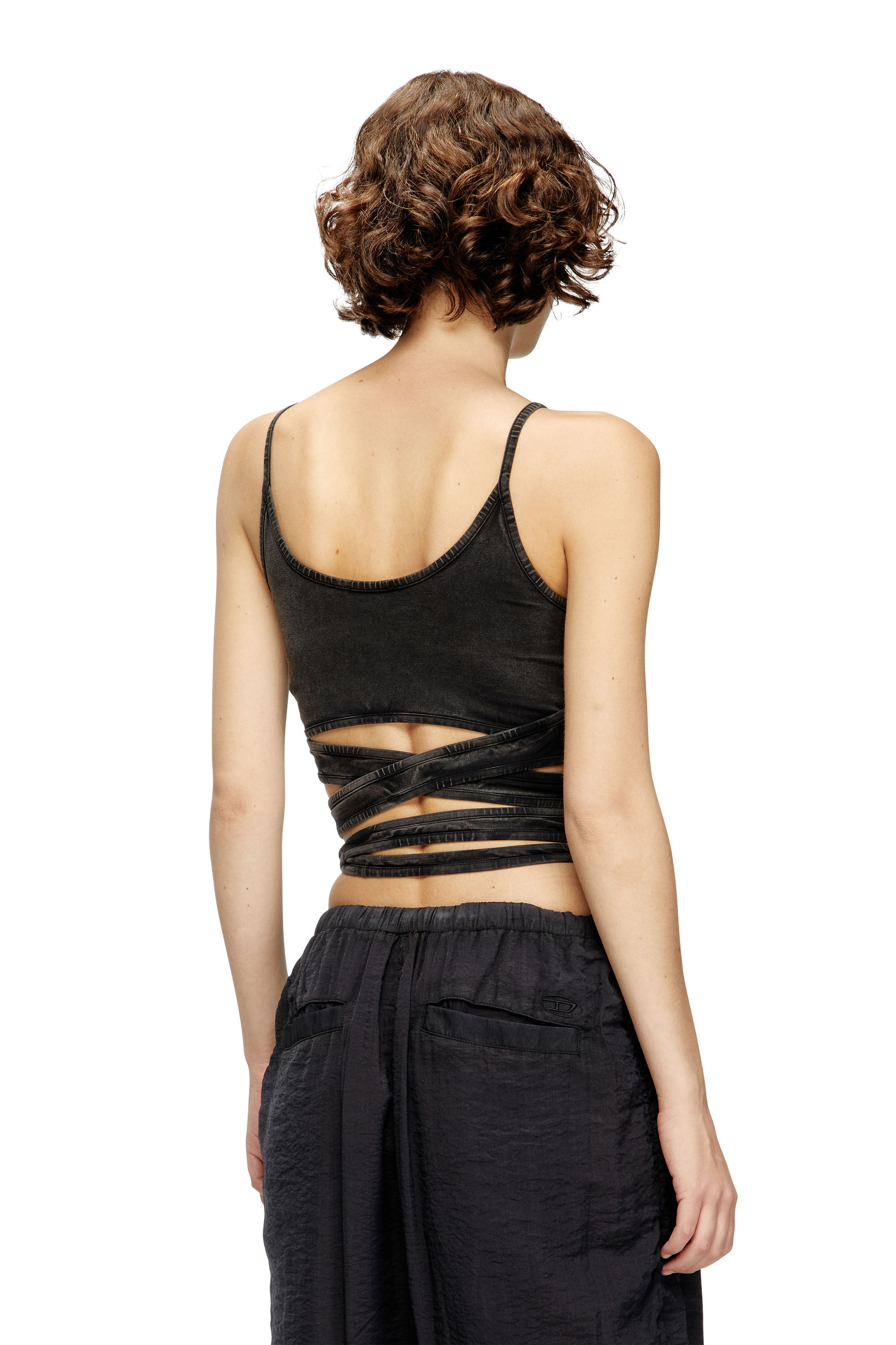 Diesel - T-LEYA-TAIL-R1, Top de aspecto denim con lazos envolventes Mujer in Negro - 4