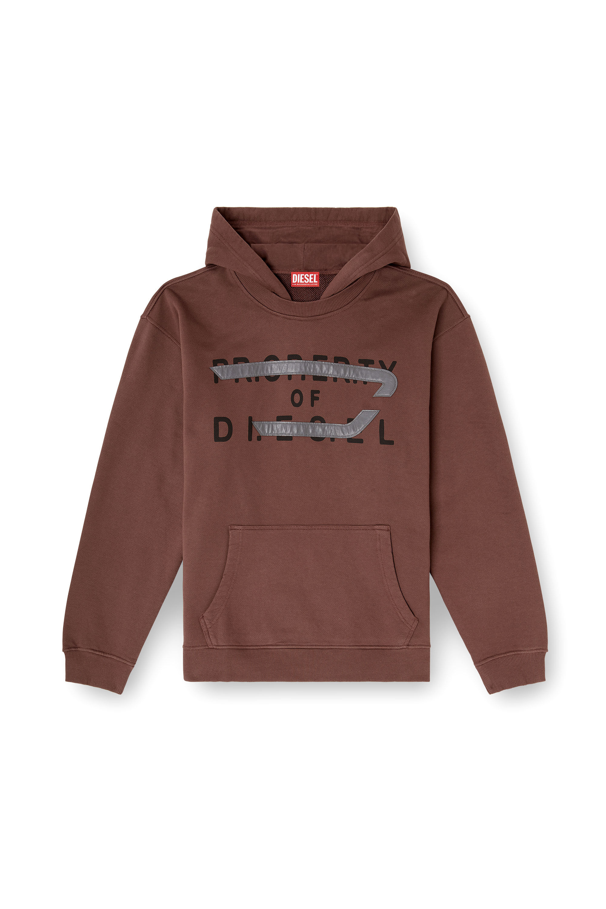Diesel - S-NORMAN-HOOD, Sudadera de algodón con aplique de D Hombre in Marrón - 2