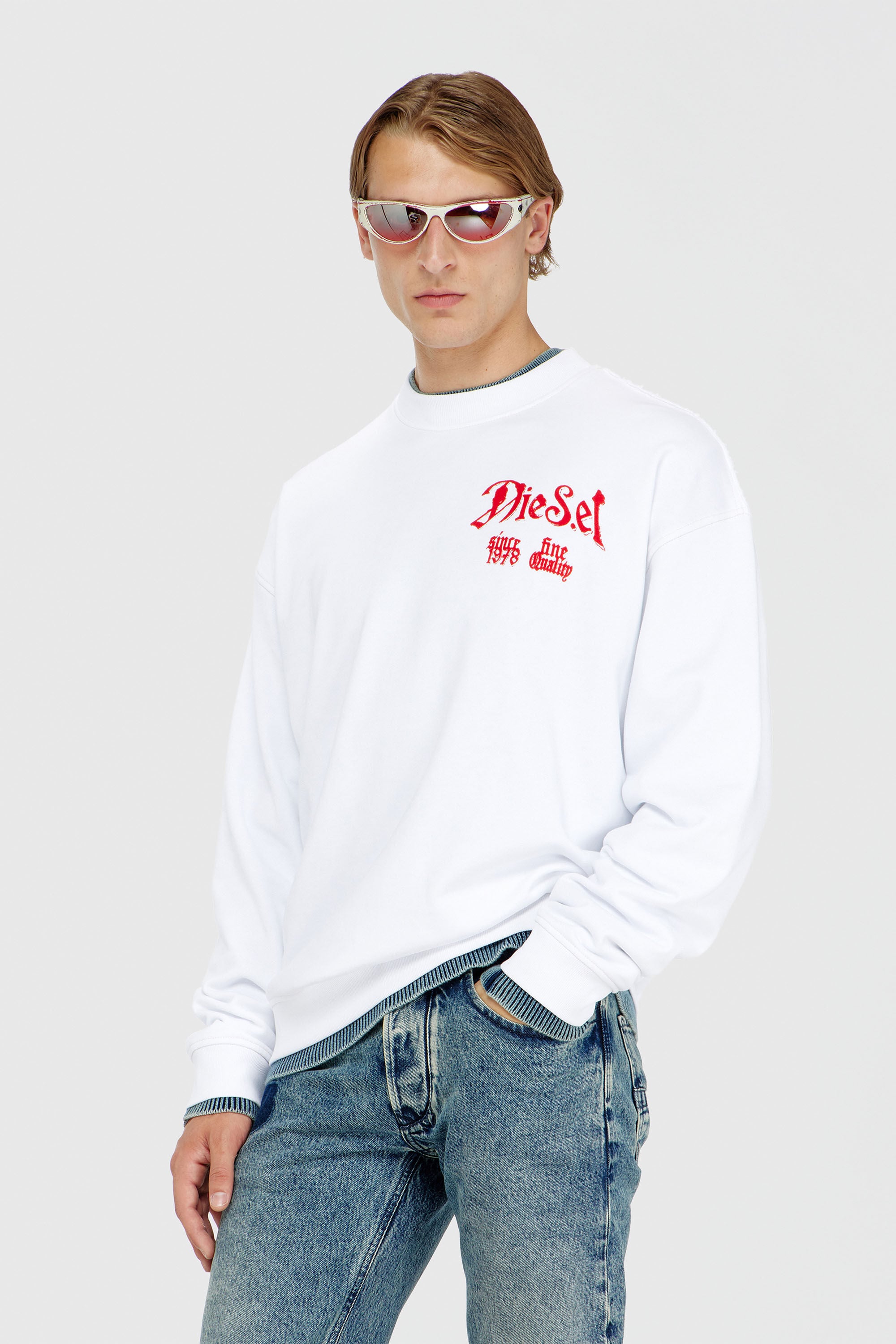 Diesel - S-BOXT-AA2, Sudadera de algod&oacute;n con gr&aacute;ficos flocados Hombre in Blanco - 3