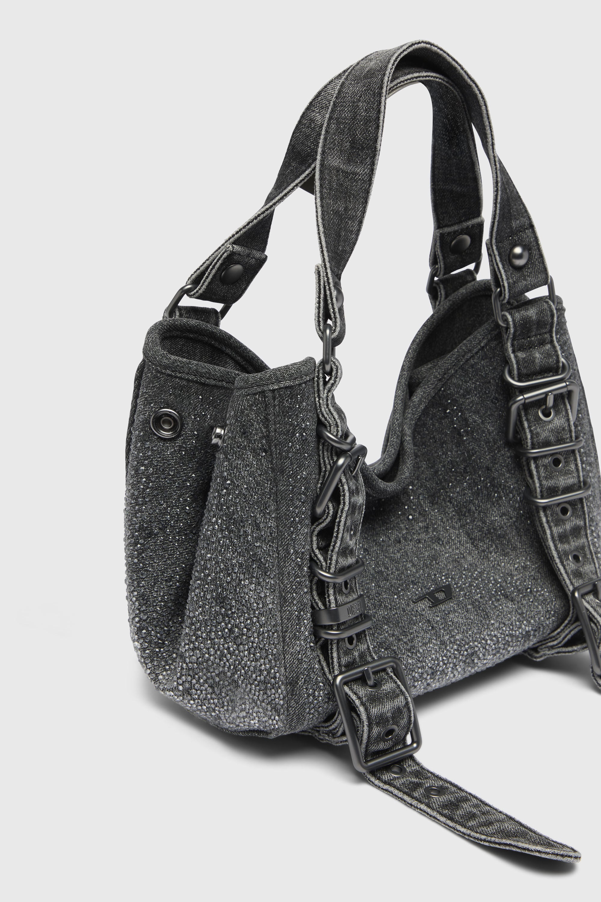 Diesel - D-ONE TOPHANDLE S, Woman's D-One-Small top-handle bag in crystal solarised denim in Black - 4