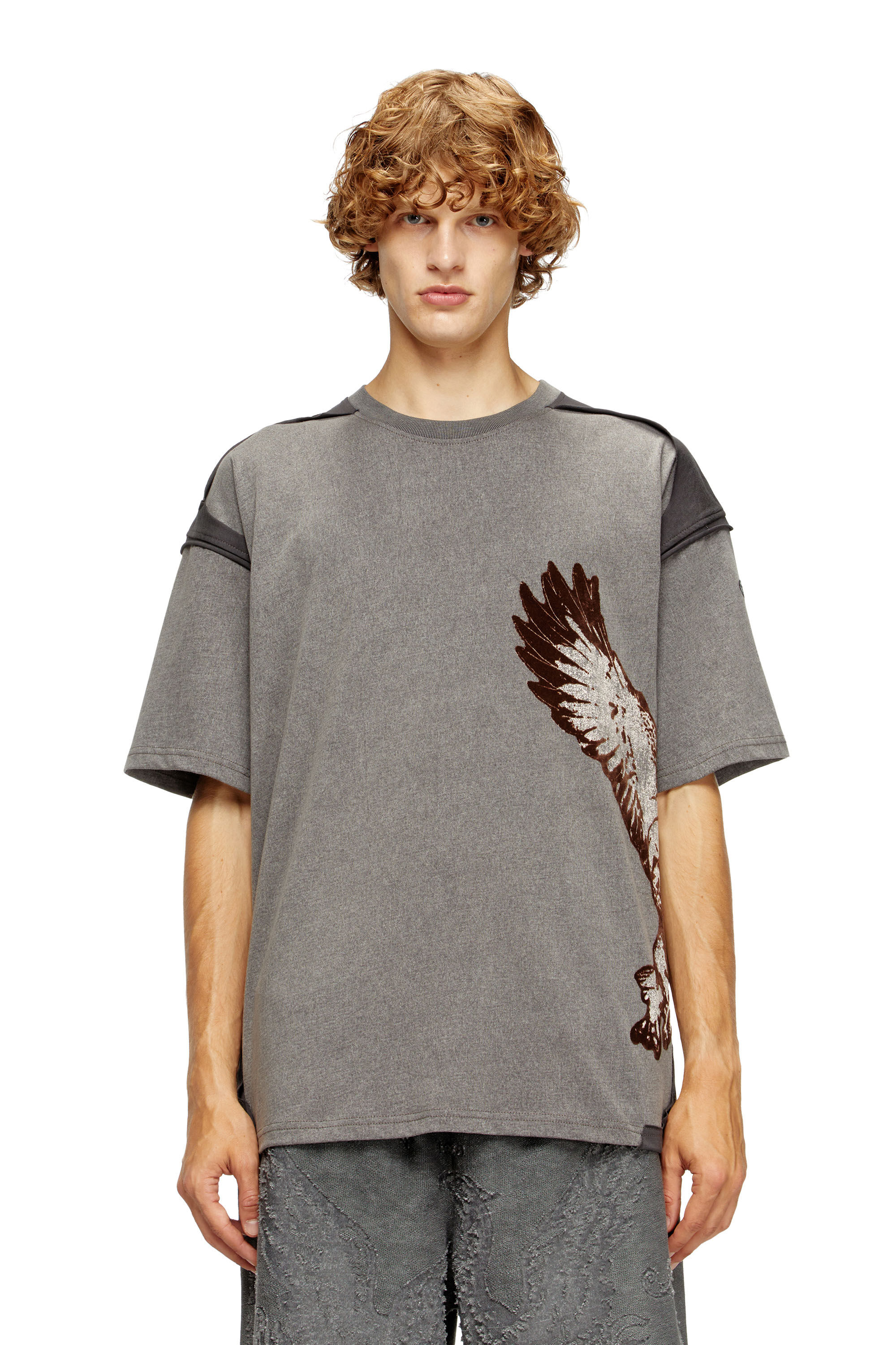 Diesel - T-BOXT-PEELOFF, Camiseta con efecto despegado y estampado de águila Hombre in Gris - 3