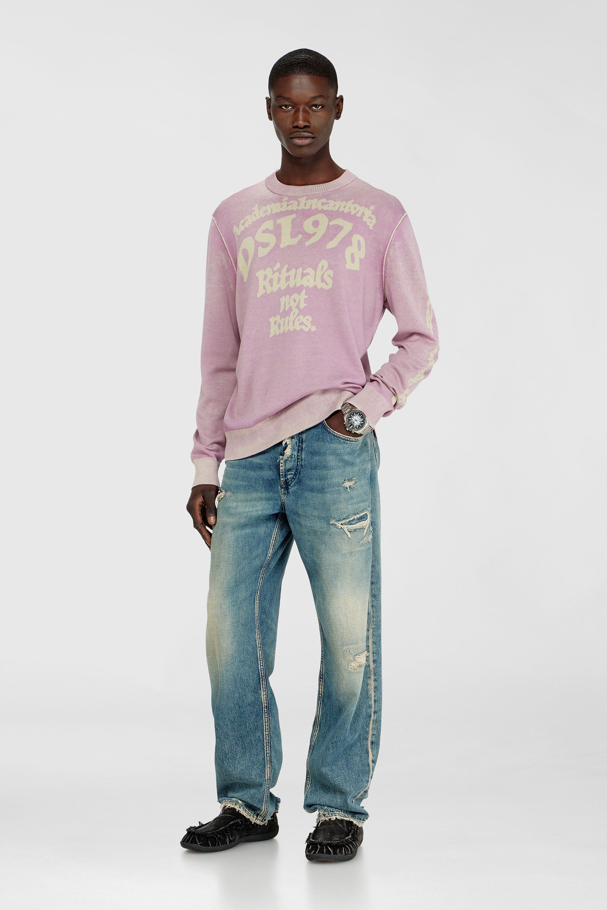 Diesel - K-LAUTI, Jersey de algod&oacute;n tratado con eslogan Hombre in Morado - 1
