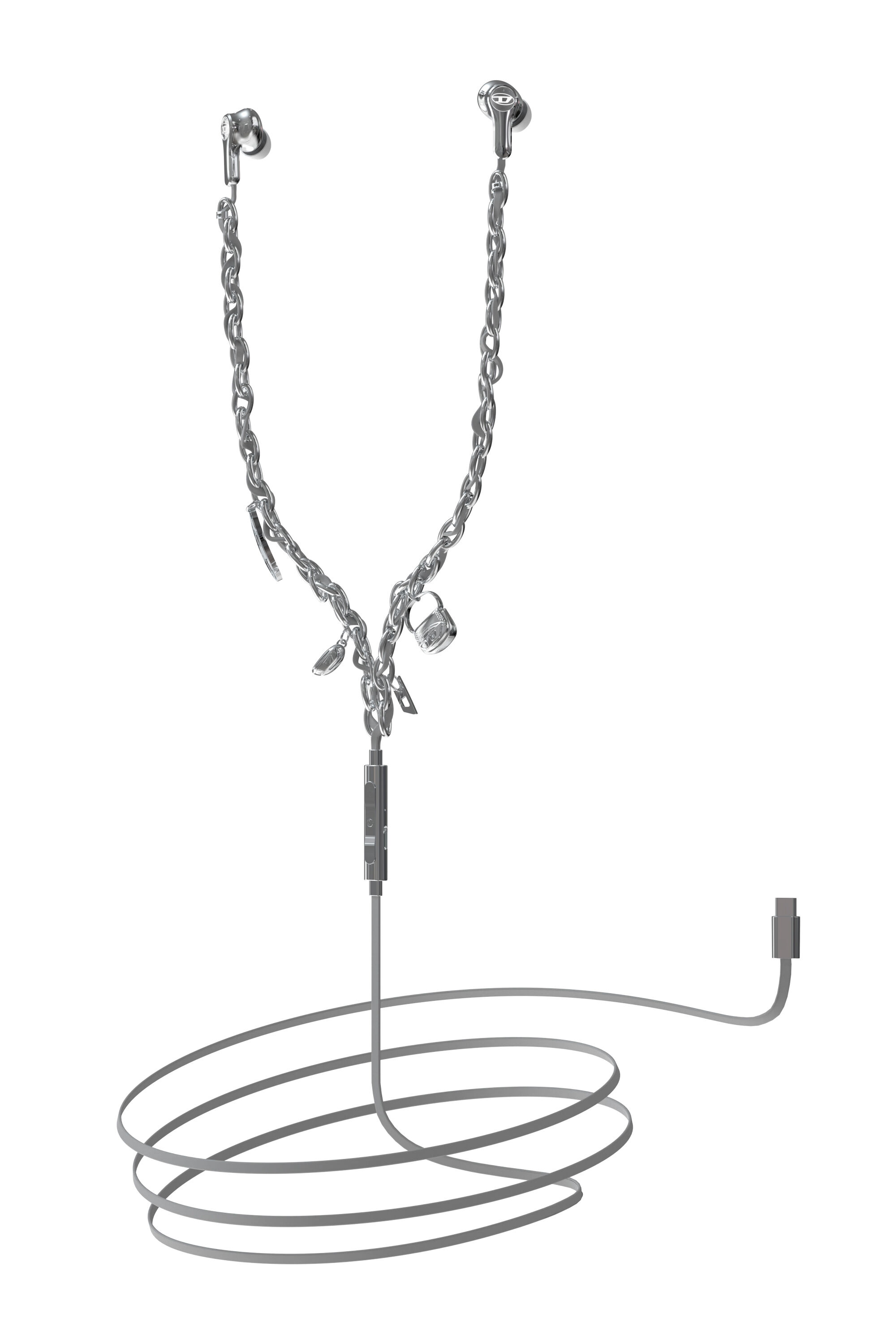 の*ど様 「新品未開封」DIESEL Wired Earbuds チェーンデザイ Women's Wired Earbuds and charms | Silver | Diesel