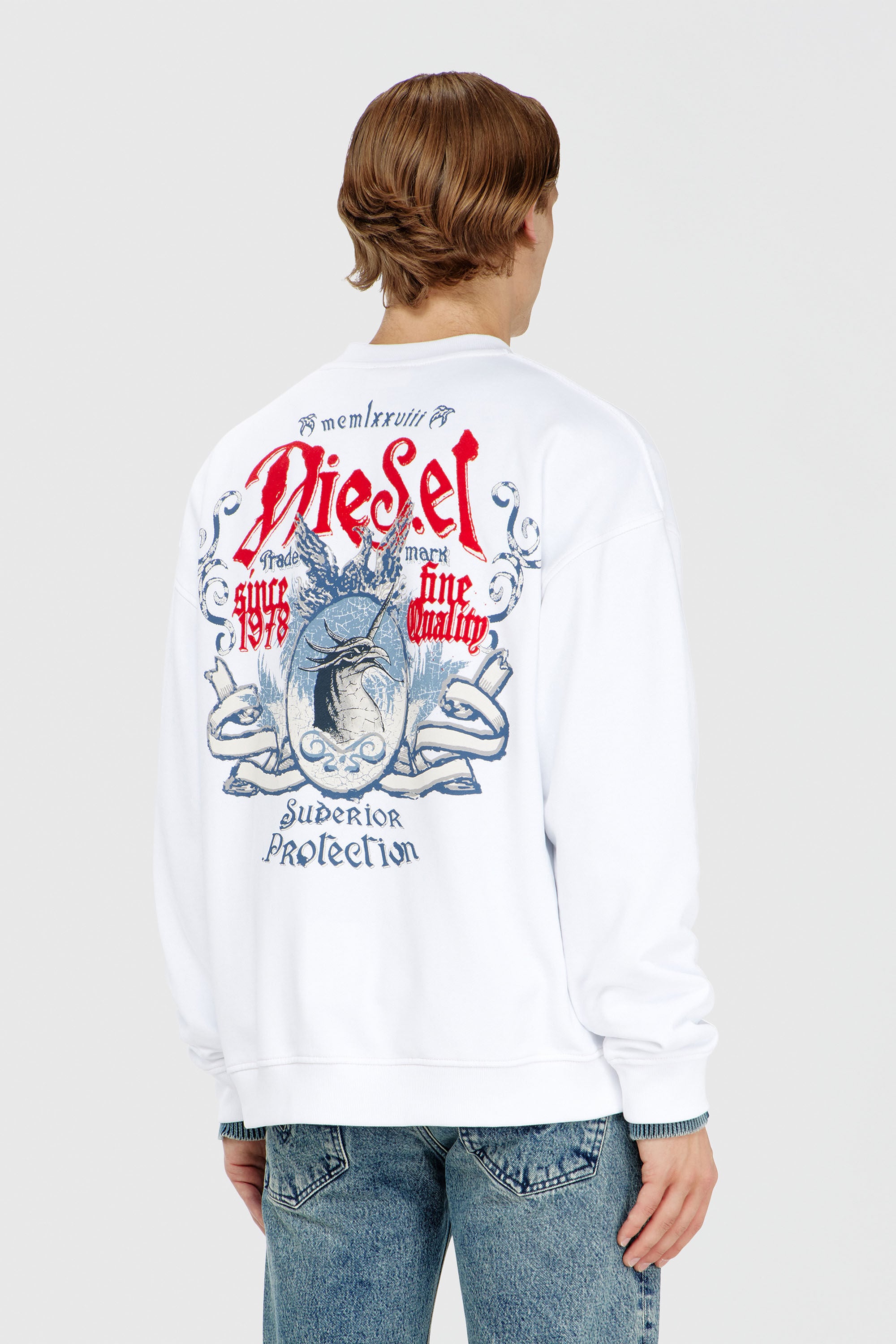 Diesel - S-BOXT-AA2, Sudadera de algod&oacute;n con gr&aacute;ficos flocados Hombre in Blanco - 4