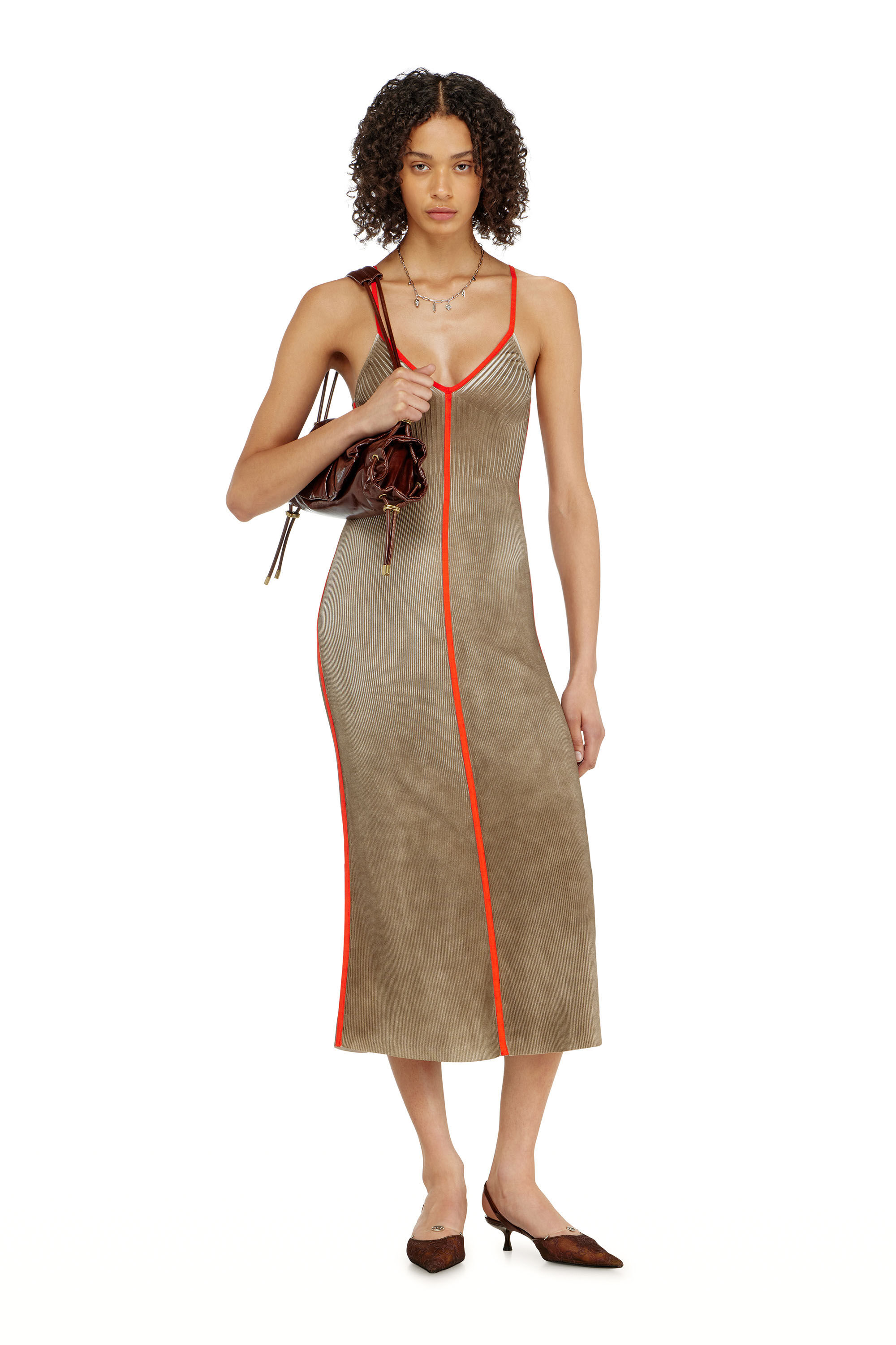 Diesel - M-SARMELA, Vestido midi de punto acanalado con bandas en contraste Mujer in ToBeDefined - 1