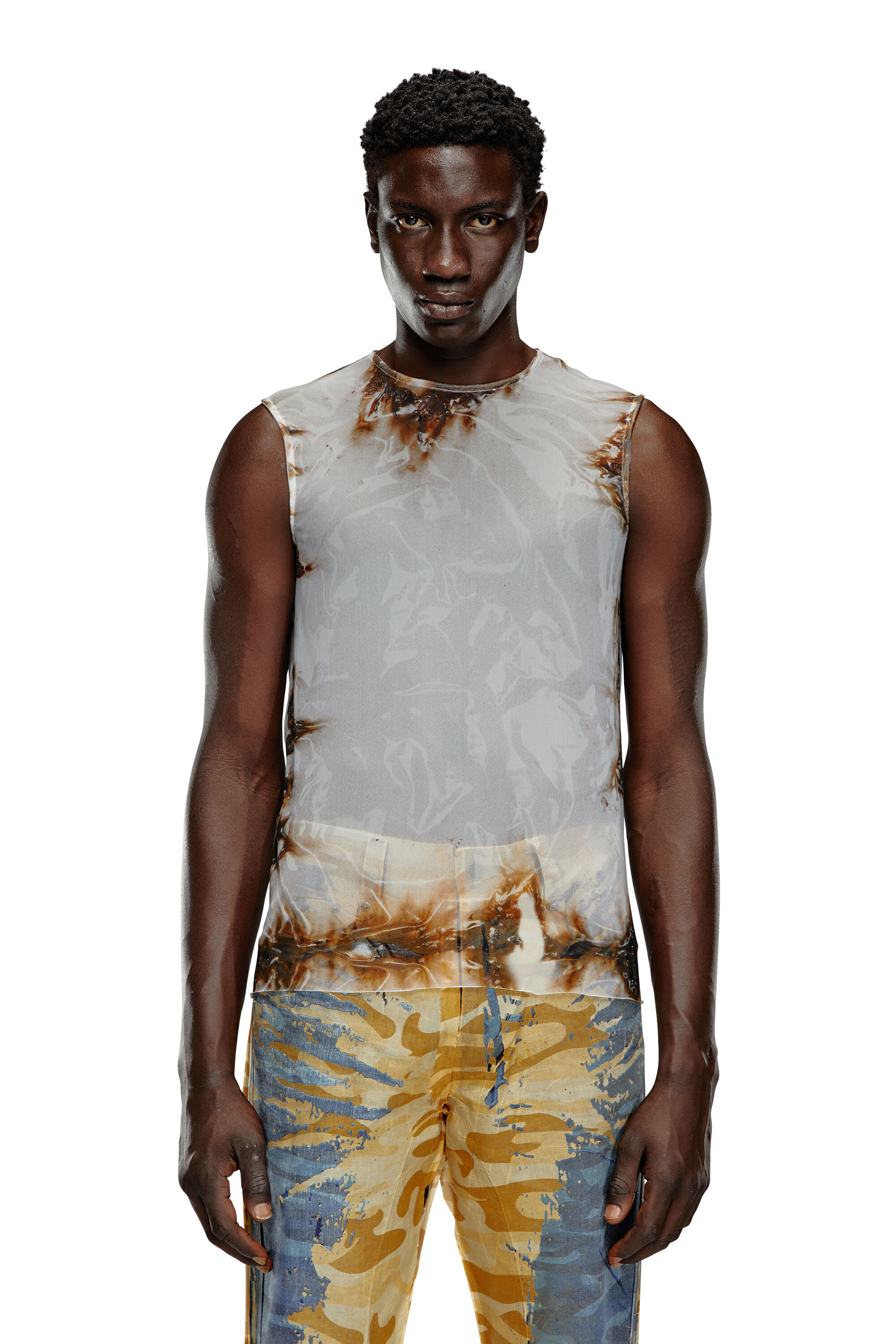 Diesel - T-BISCO-BURN-ART, Top de tul con estampado de plástico en llamas Hombre in Multicolor - 6