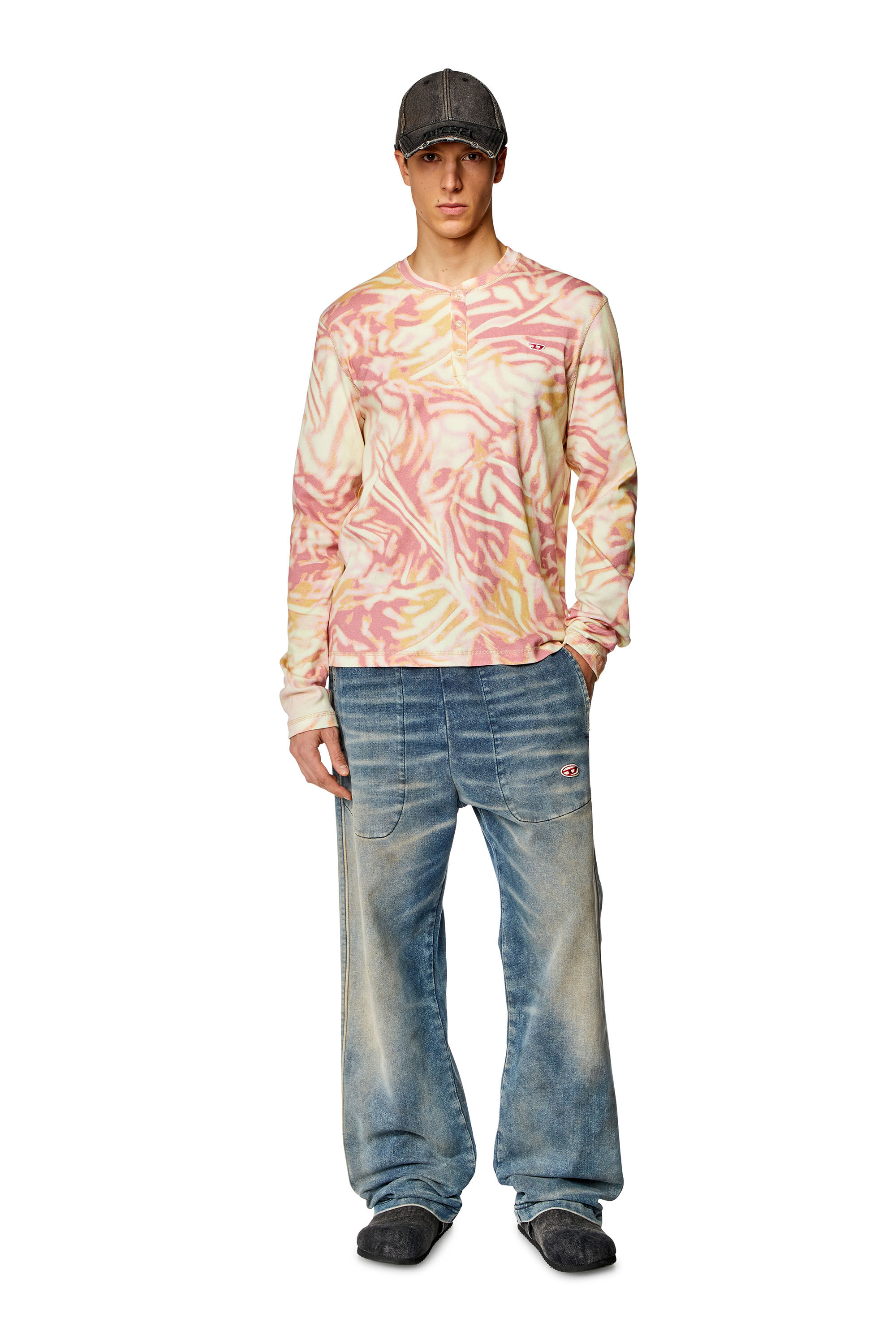 Diesel - T-SER, Top en canalé con estampado utility y de cebra Hombre in Rosa - 1