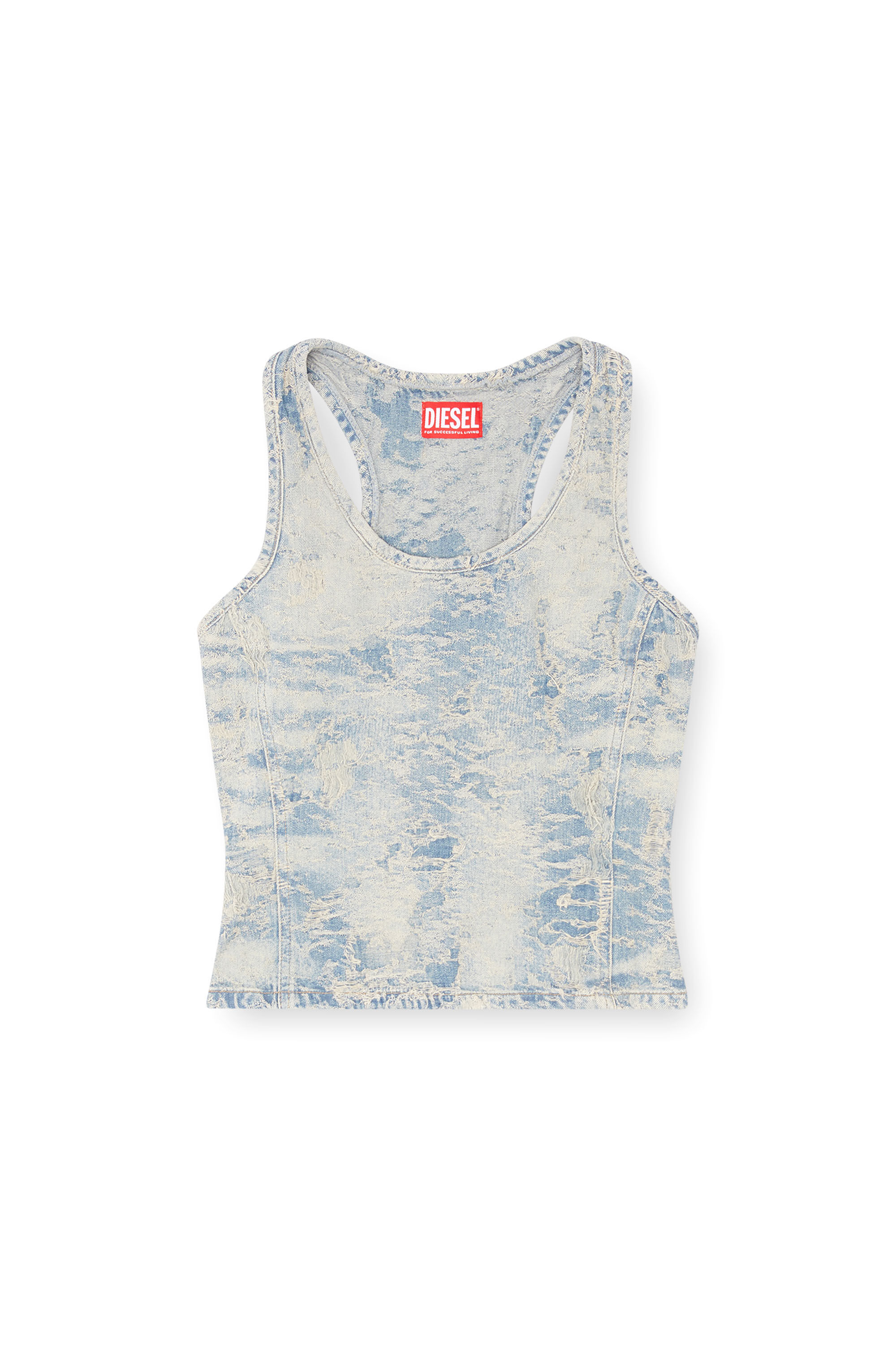 Diesel - DE-NORG-FSF, Camiseta con tirantes de denim en jacquard con efecto de suciedad Mujer in Azul marino - 2