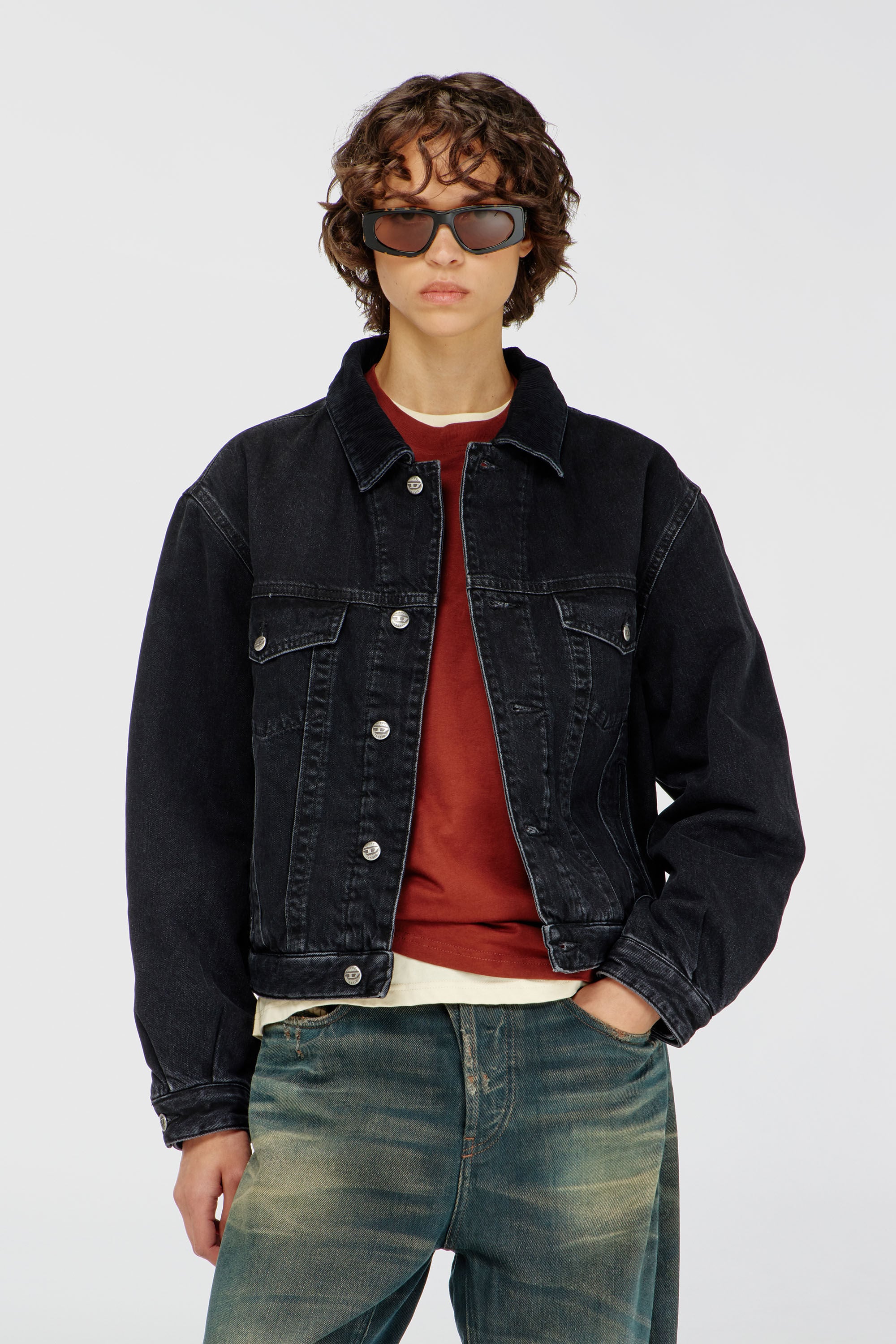 Diesel - D-RANGER-T, Cazadora trucker acolchada en denim Unisex in Negro - 6