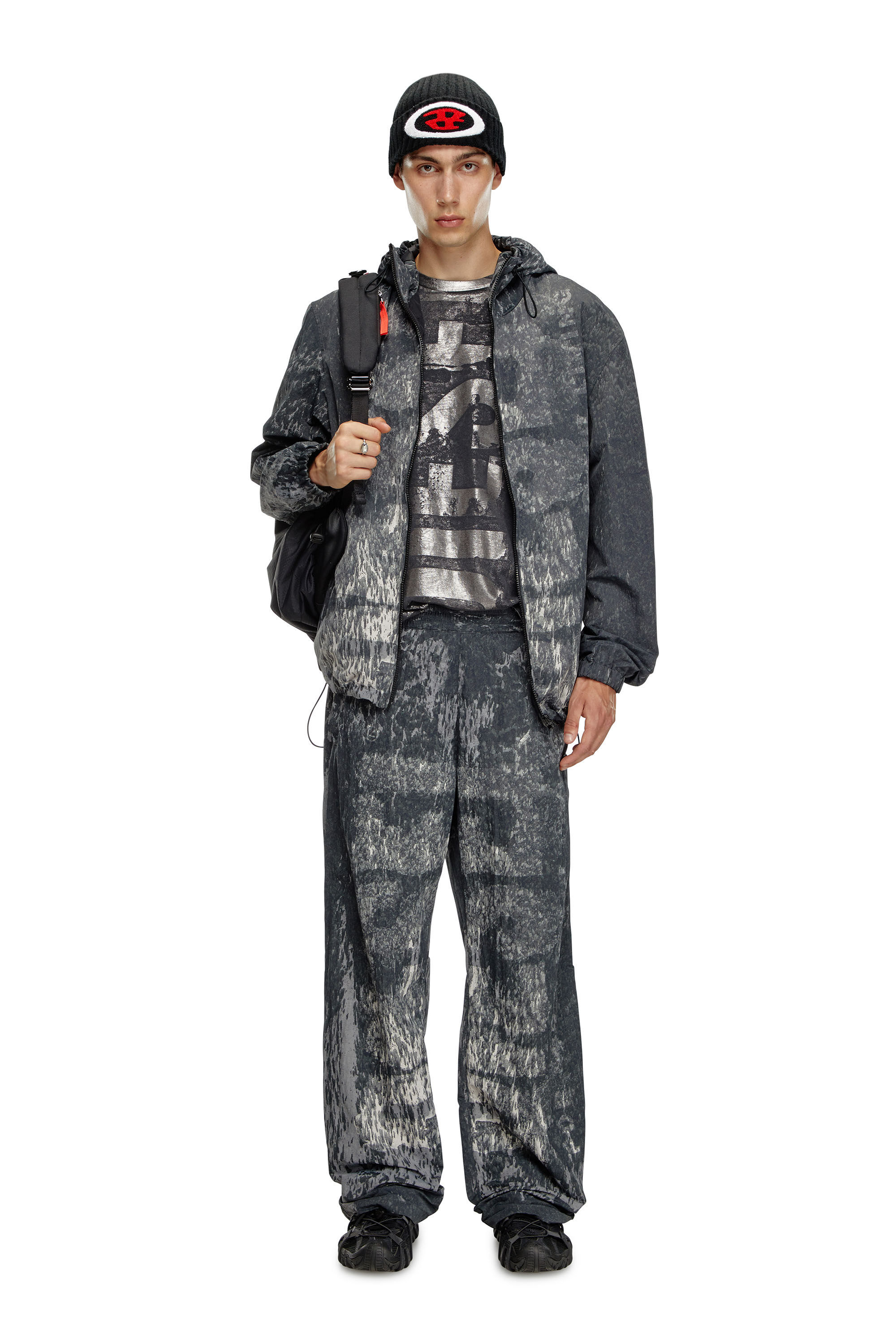 Diesel - J-BRICK, Anorak con capucha y estampado Rain Camo Hombre in Negro - 1