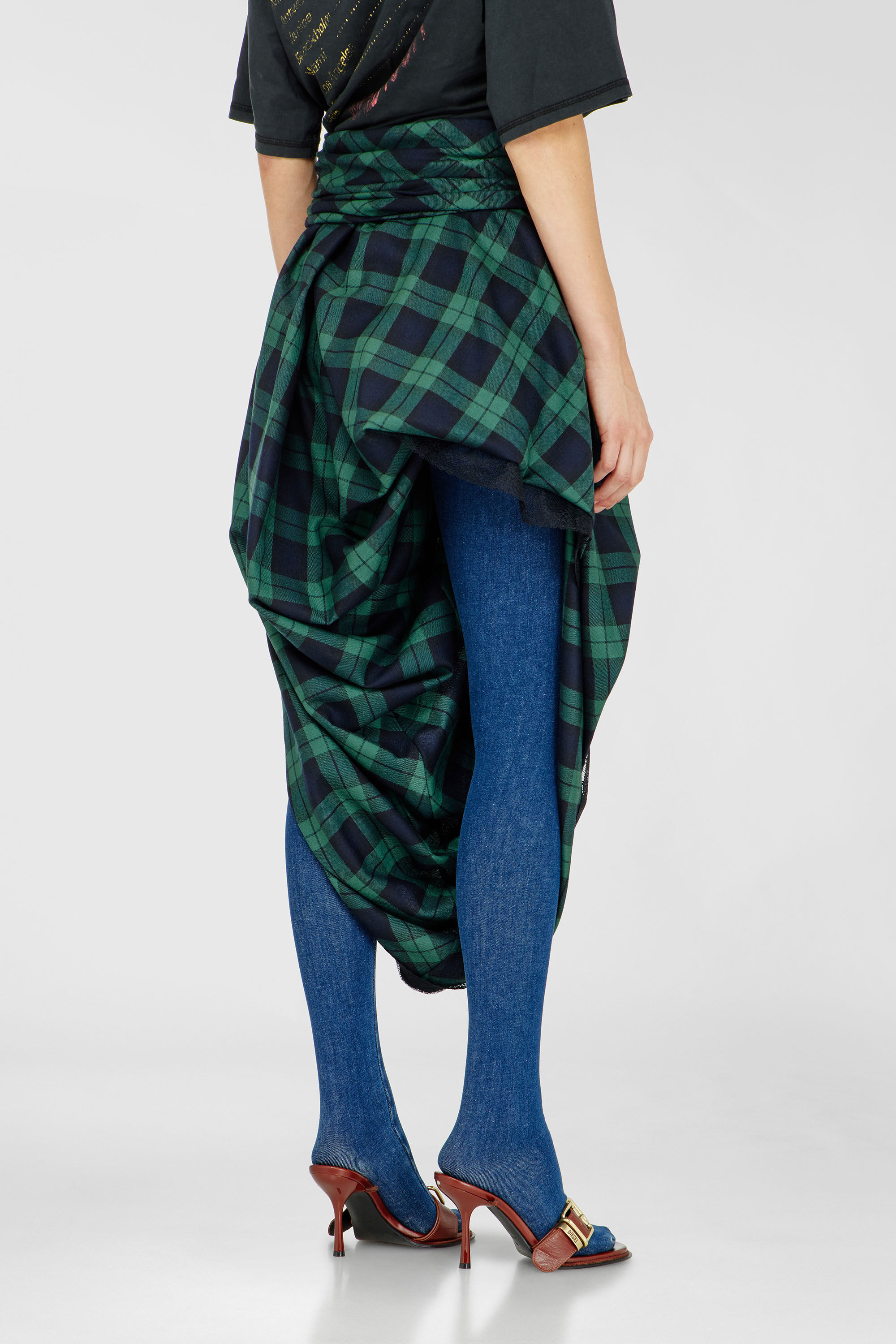 Diesel - O-WINNY, Falda midi de tart&aacute;n con encaje Mujer in Multicolor - 4