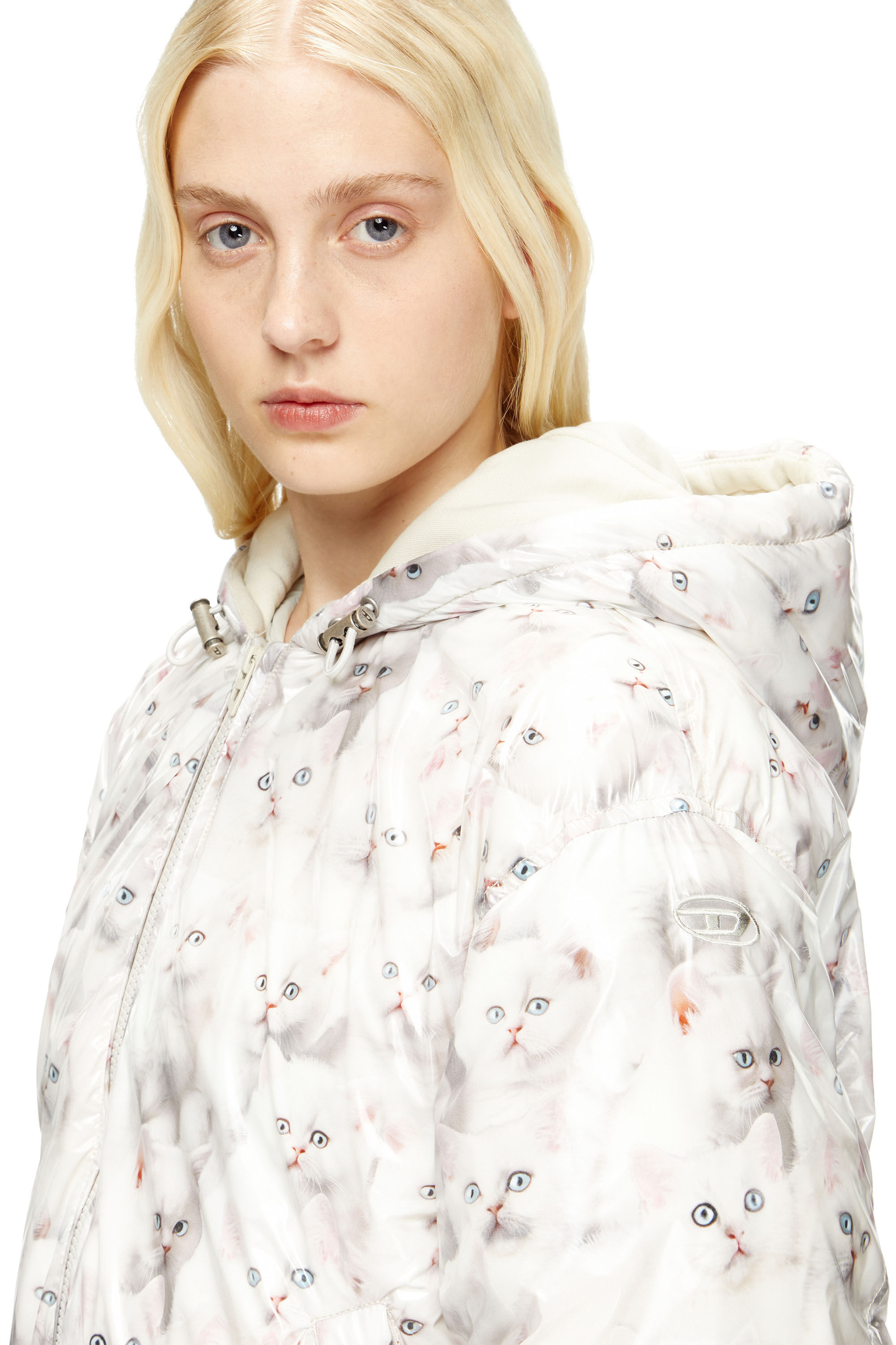 Diesel - W-INNER-R1, Chaqueta acolchada con estampado de gatos Mujer in Blanco - 5