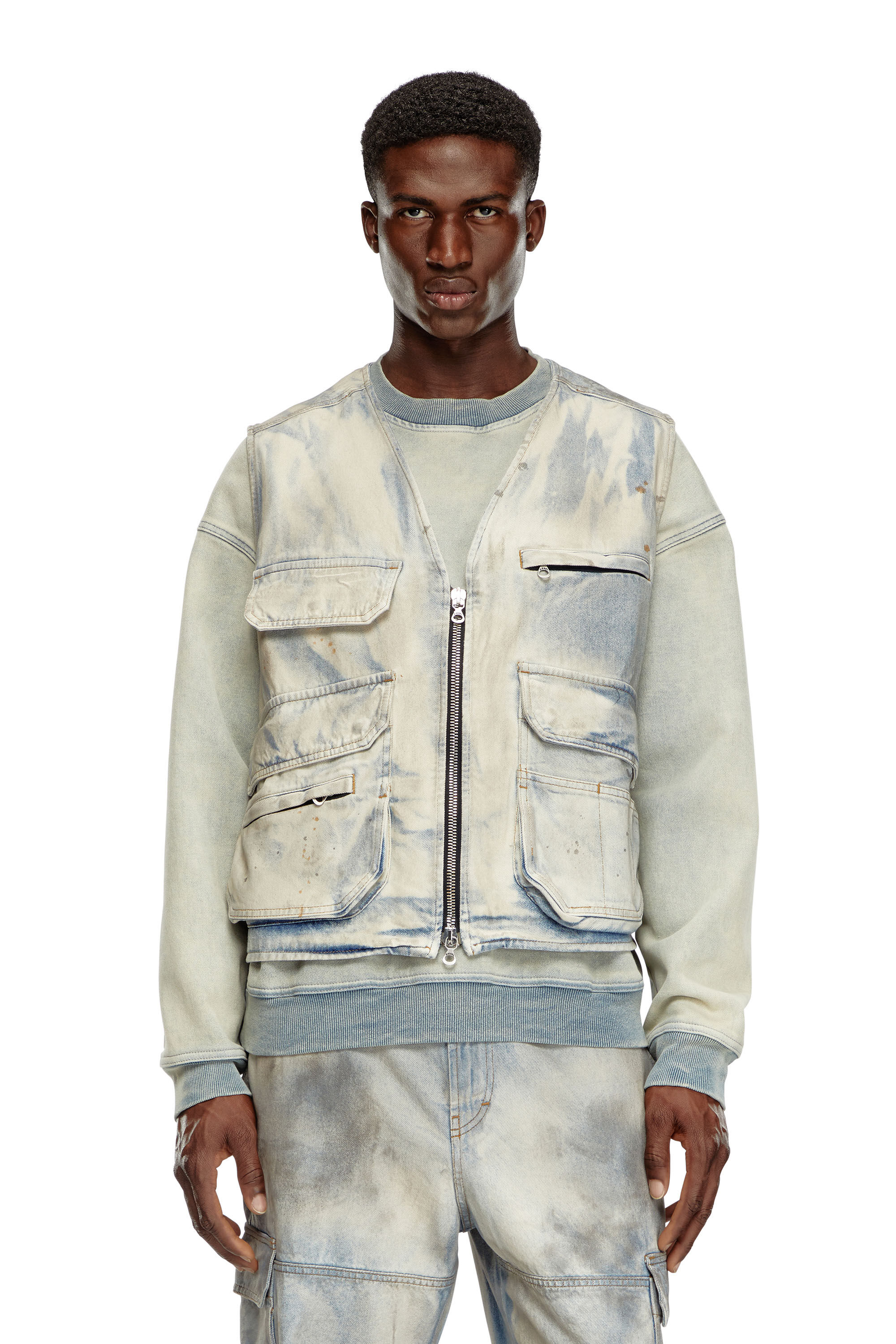 Chaqueta sin mangas de denim solarizado Hombre Multicolor Diesel