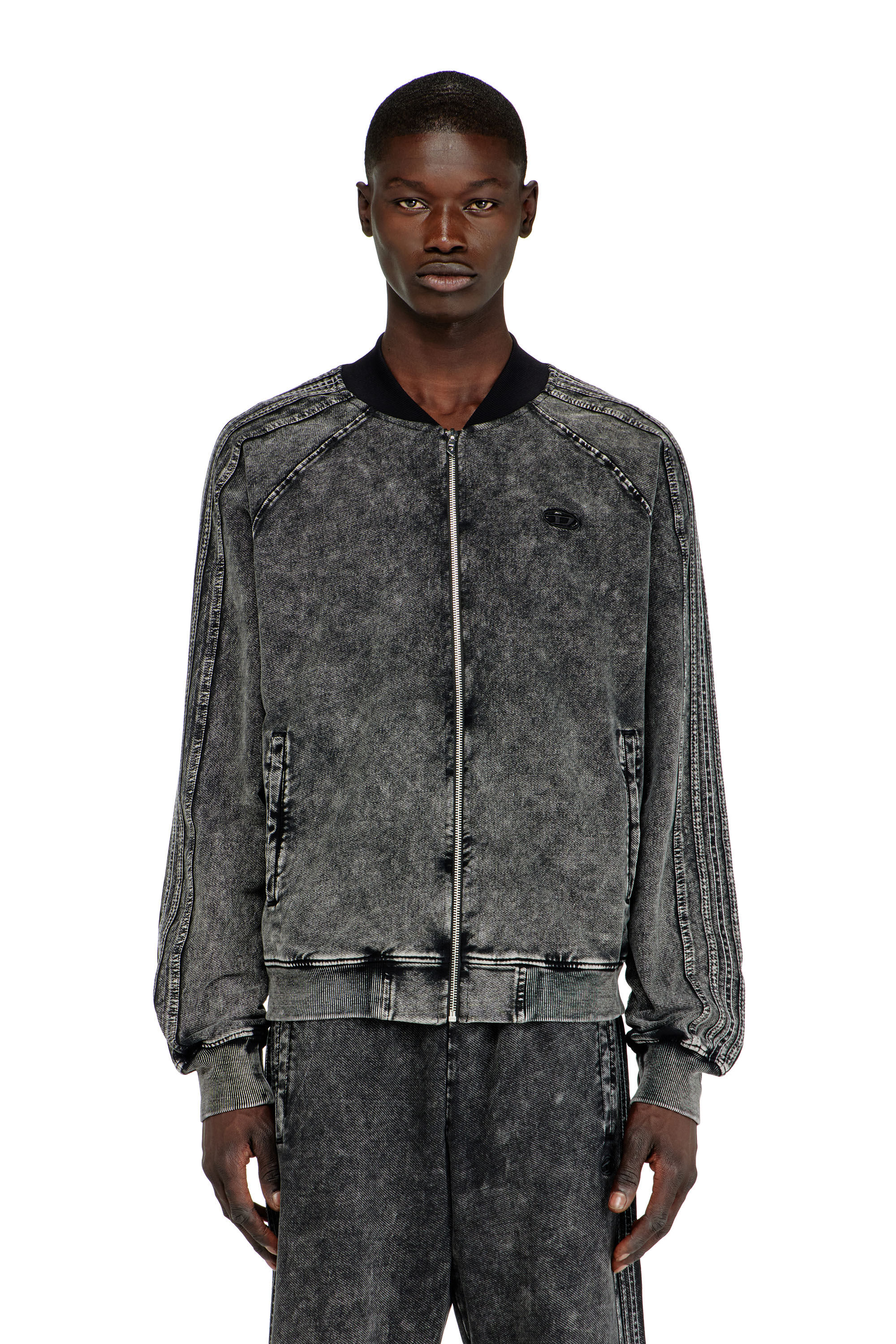 Diesel - S-ALT, Sudadera con cremallera y bandas en las mangas Hombre in Negro - 2