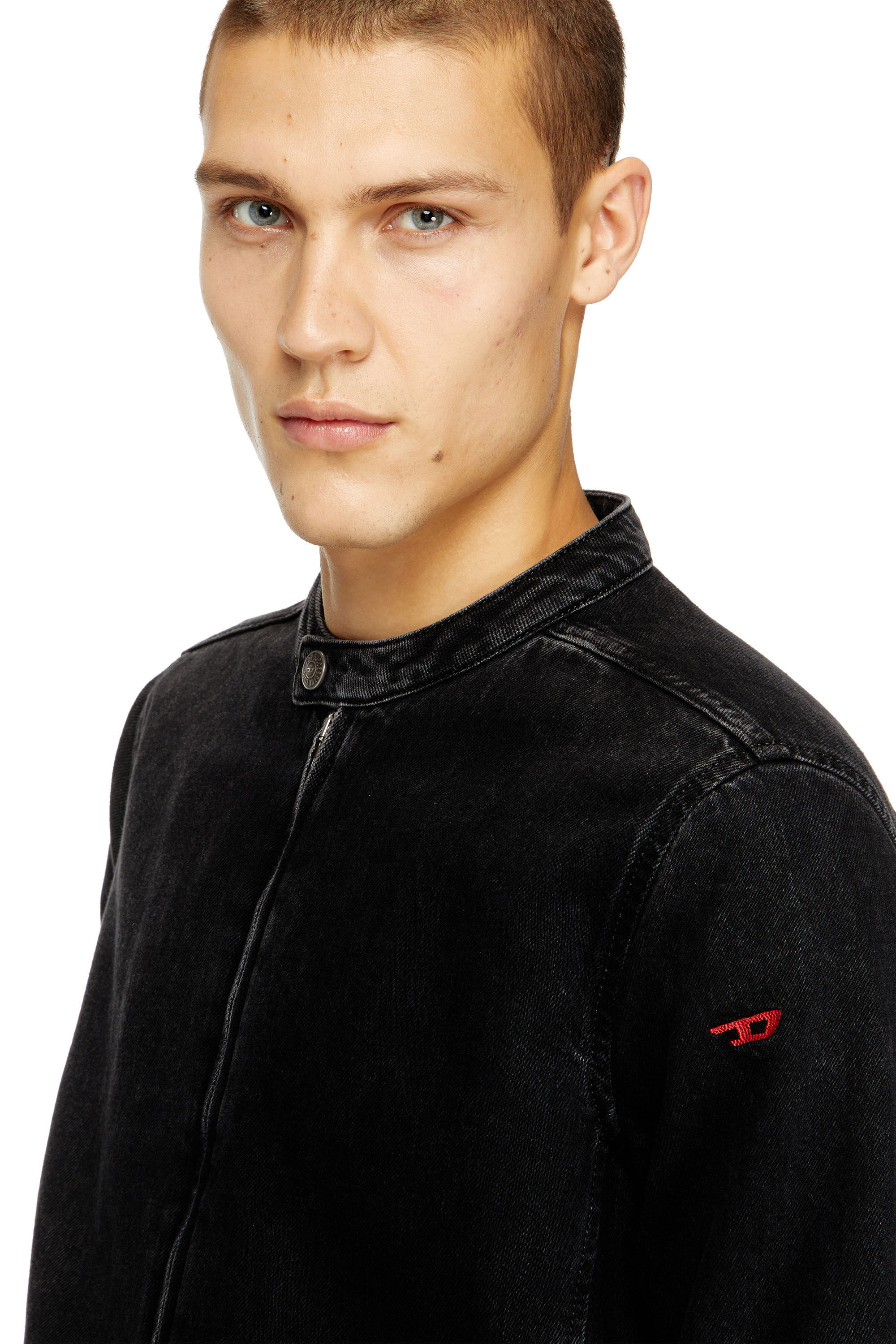 Diesel - D-GLORY, Chaqueta moto de denim con lavado oscuro Hombre in Negro - 4