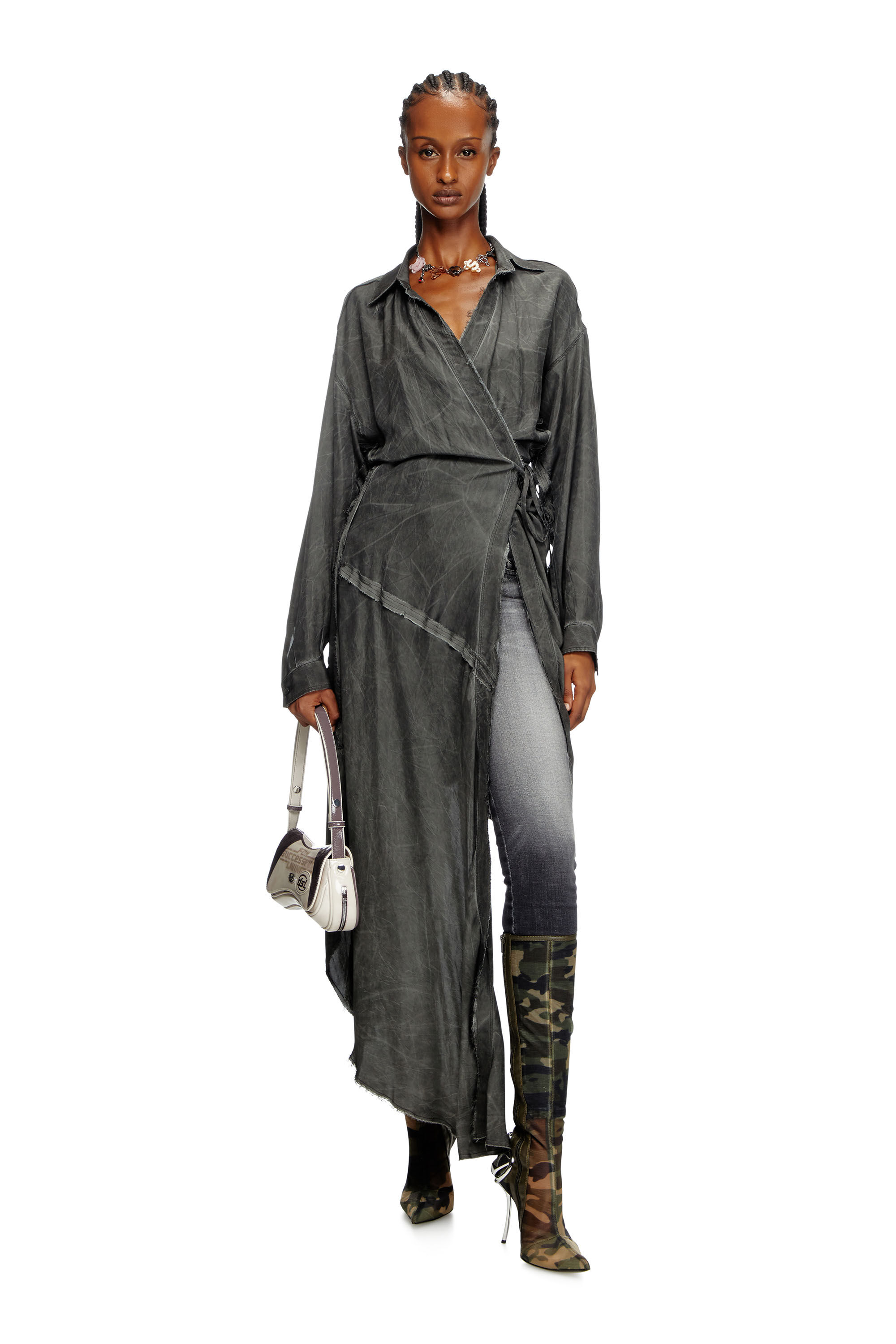 Diesel - D-RAVEN-Q1, Vestido asimétrico de manga larga Mujer in Gris - 1