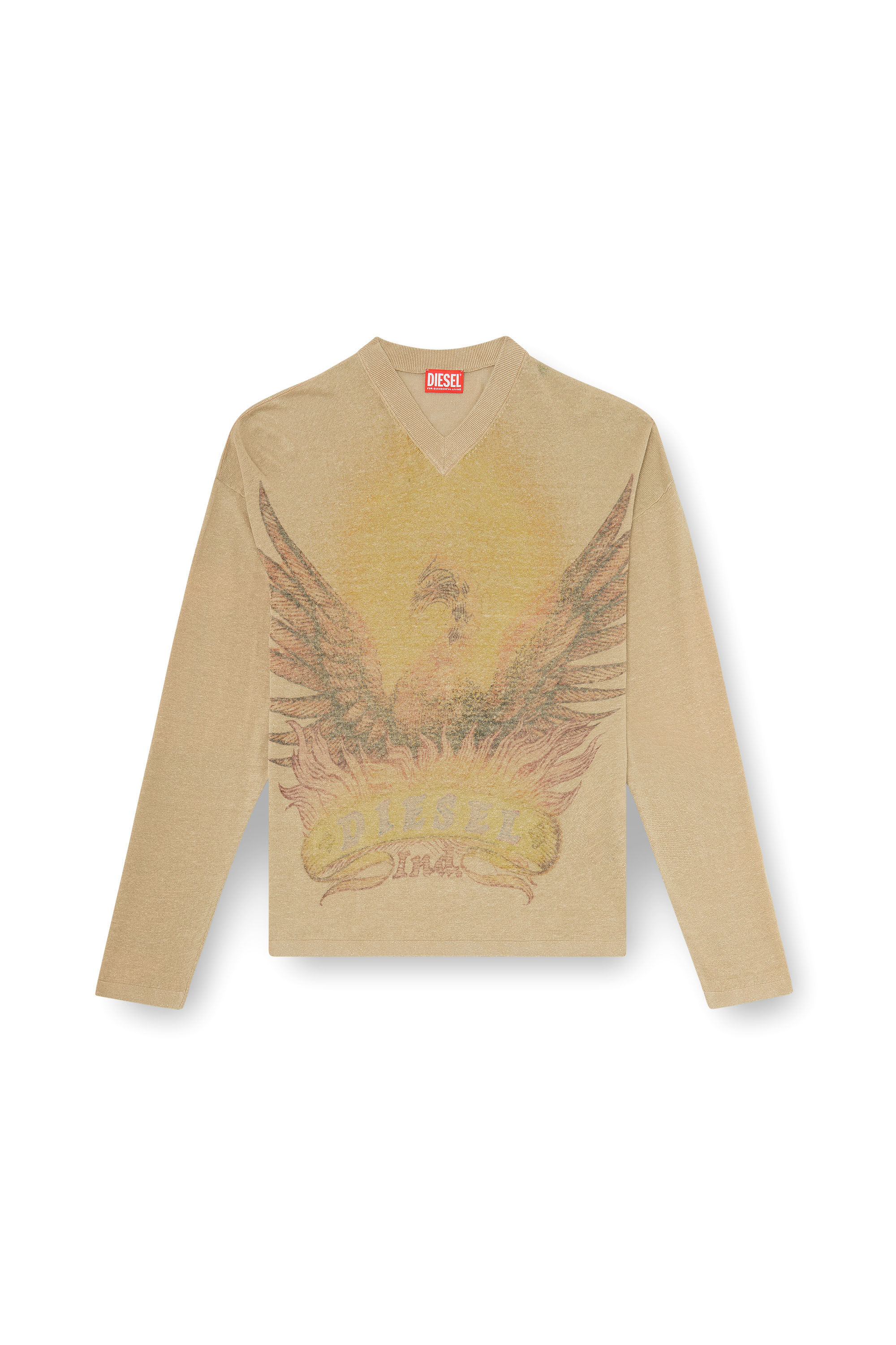 Diesel - K-ARMINS, Jersey de lino con estampado Phoenix desgastado Hombre in Beige - 2