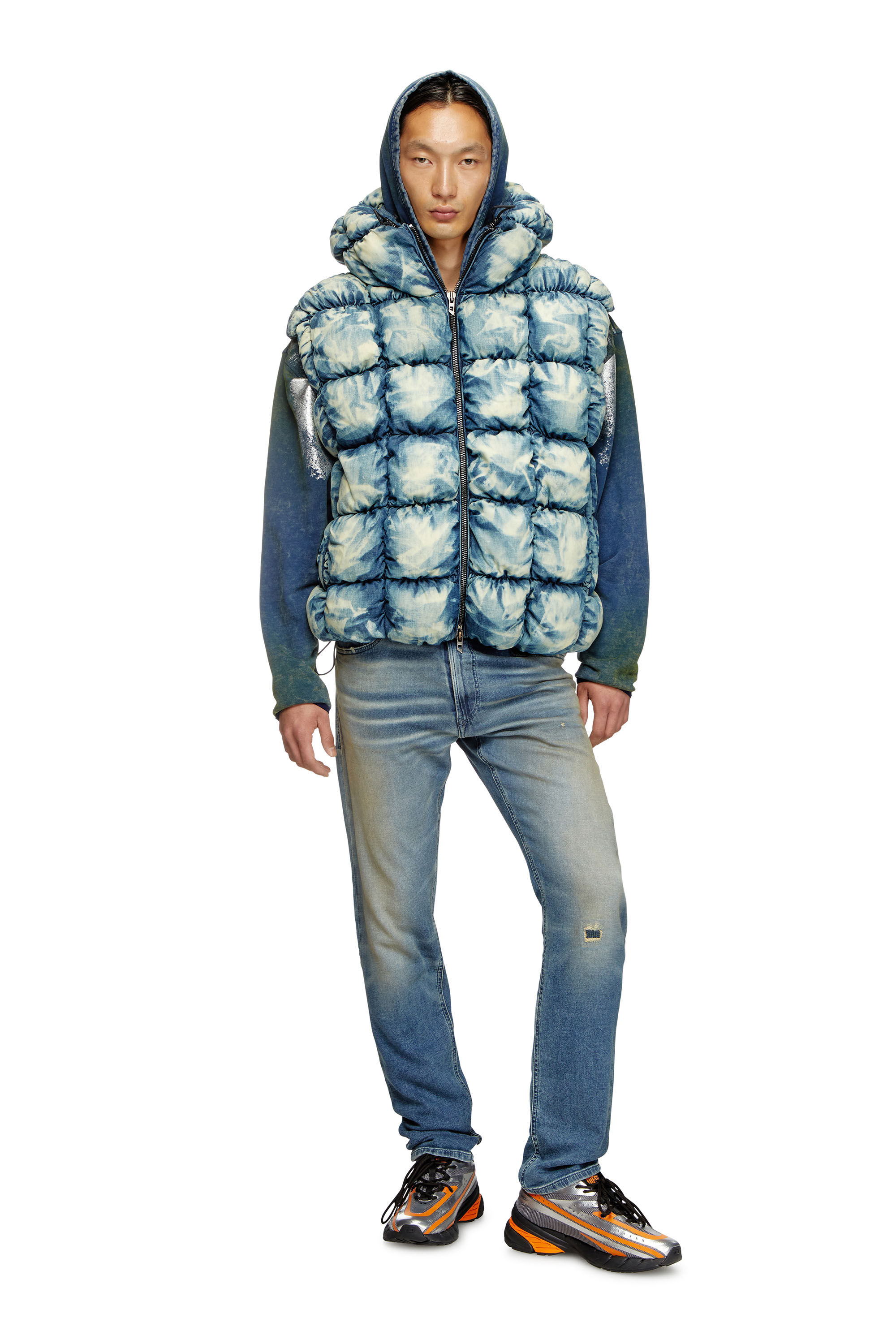 Diesel - W-THYS, Chaleco puffer en denim tie-dye Unisex in Azul marino - 1