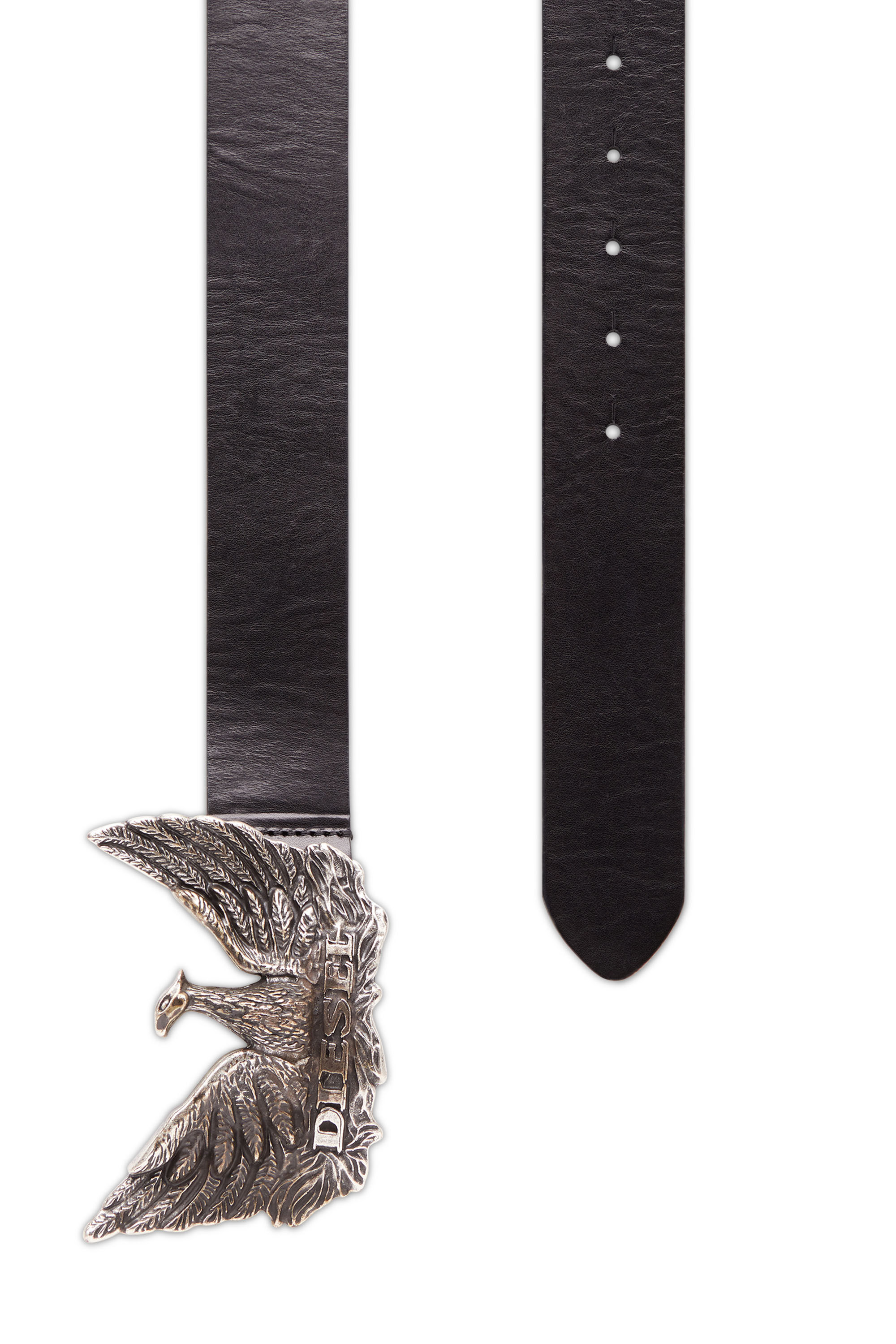 Diesel - PHOENIX BELT, Man Leather belt with phoenix buckle in Black - Image 2