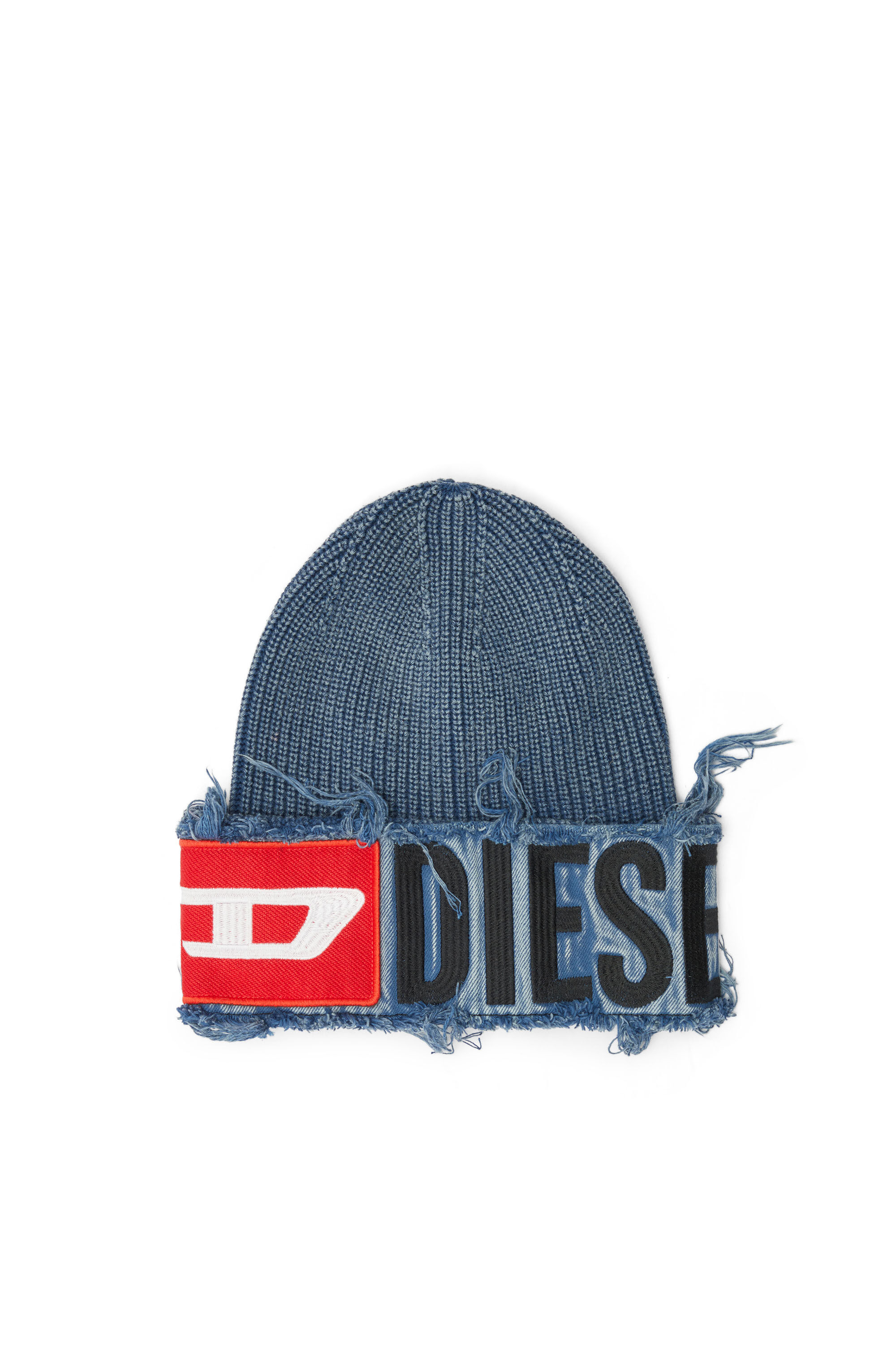 Diesel - K-FROK, Gorro con efecto denim y atrevido detalle de parche Unisex in Azul marino - 1