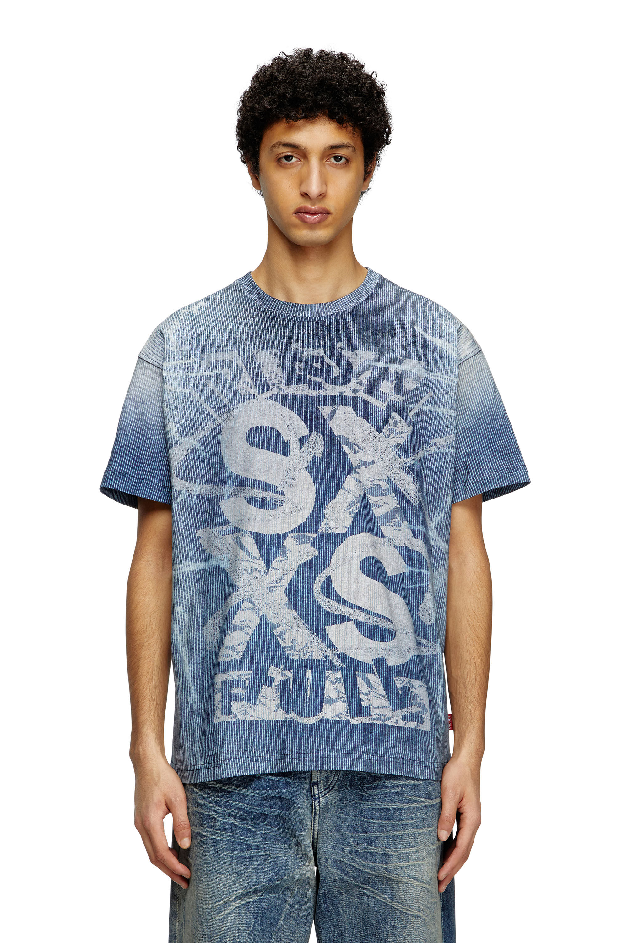 Diesel - T-NORM-R3, Camiseta con estampado de punto acanalado Hombre in Azul marino - 3