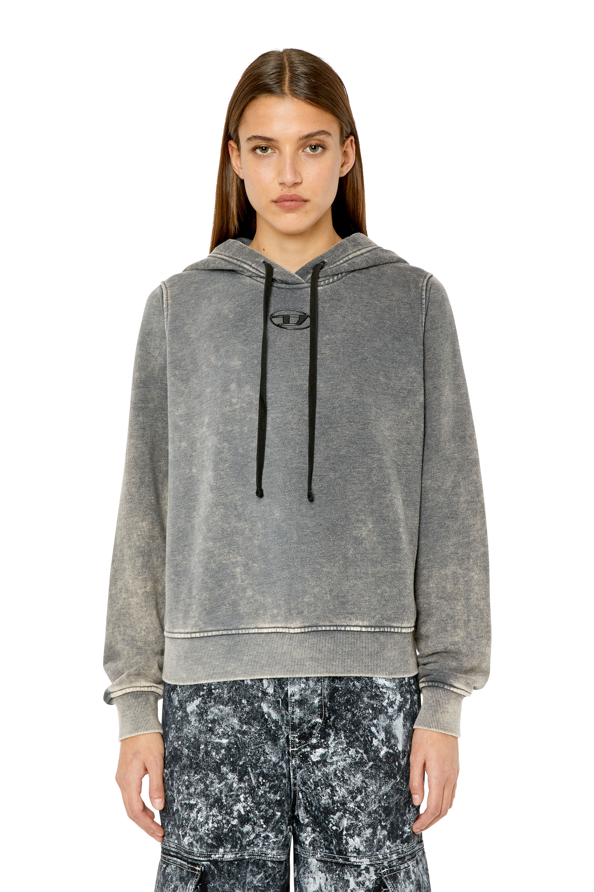 Diesel - F-REGGY-HOOD-G2, Sudadera con capucha con logotipo moldeado por inyección Mujer in Gris - 3