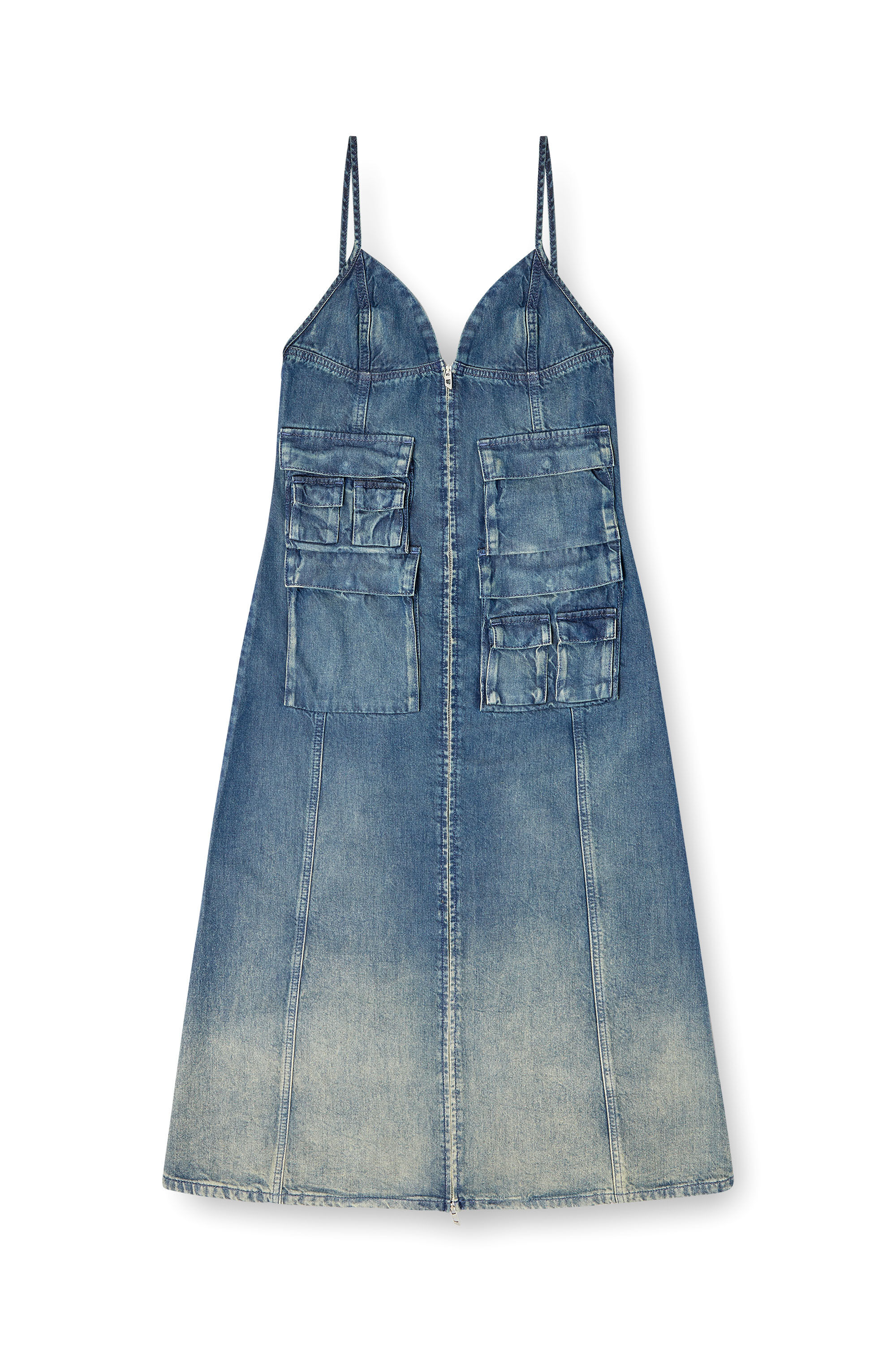 Diesel - DE-MELVI-S, Vestido de denim fluido desgastado con láser Mujer in Azul marino - 2