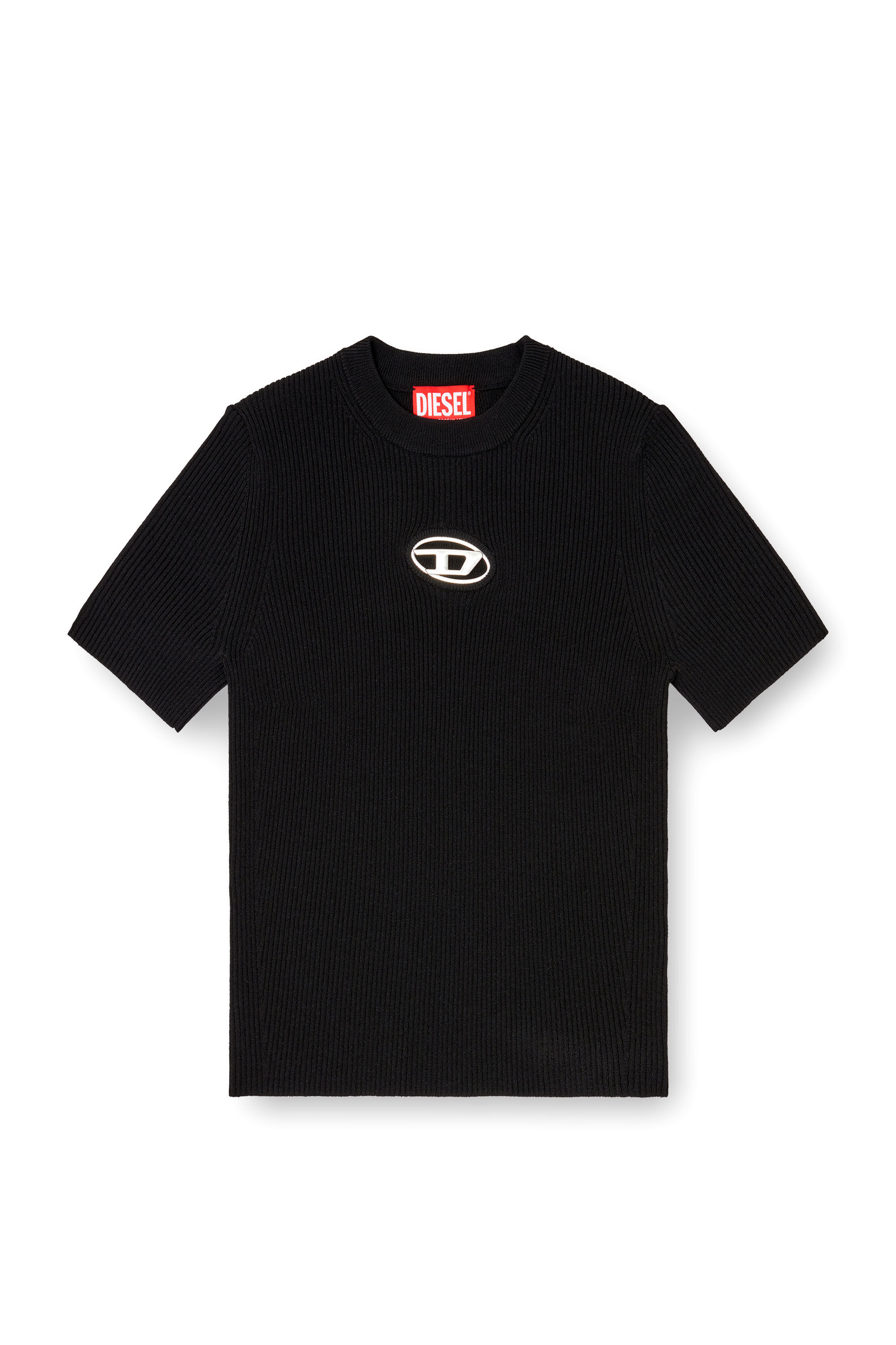 Diesel - M-VALARI-SS, Jersey de manga corta con Oval D de metal Mujer in Negro - 2