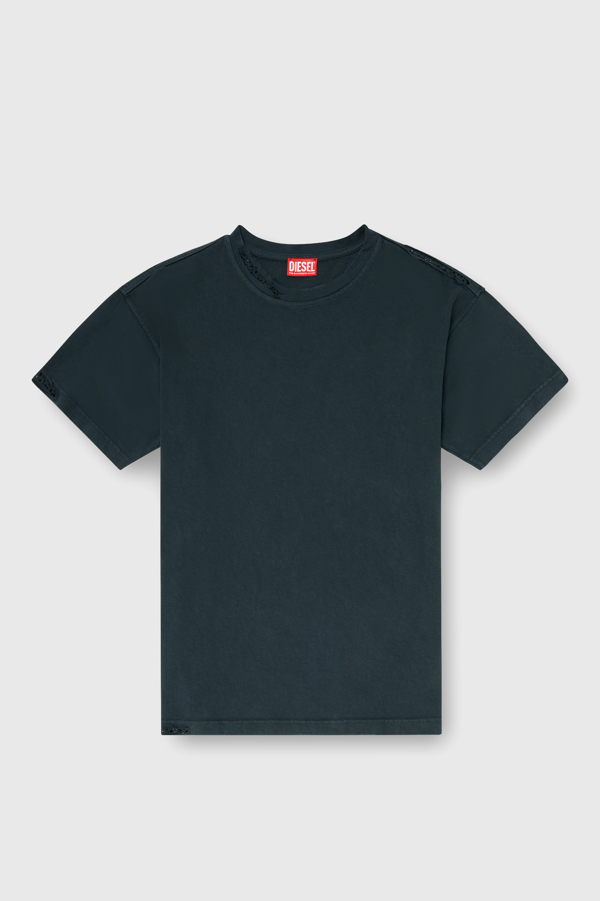 Diesel - T-NORM-CRYSTALS, Camiseta con bordes deshilachados y detalles de cristal Hombre in Negro - 2