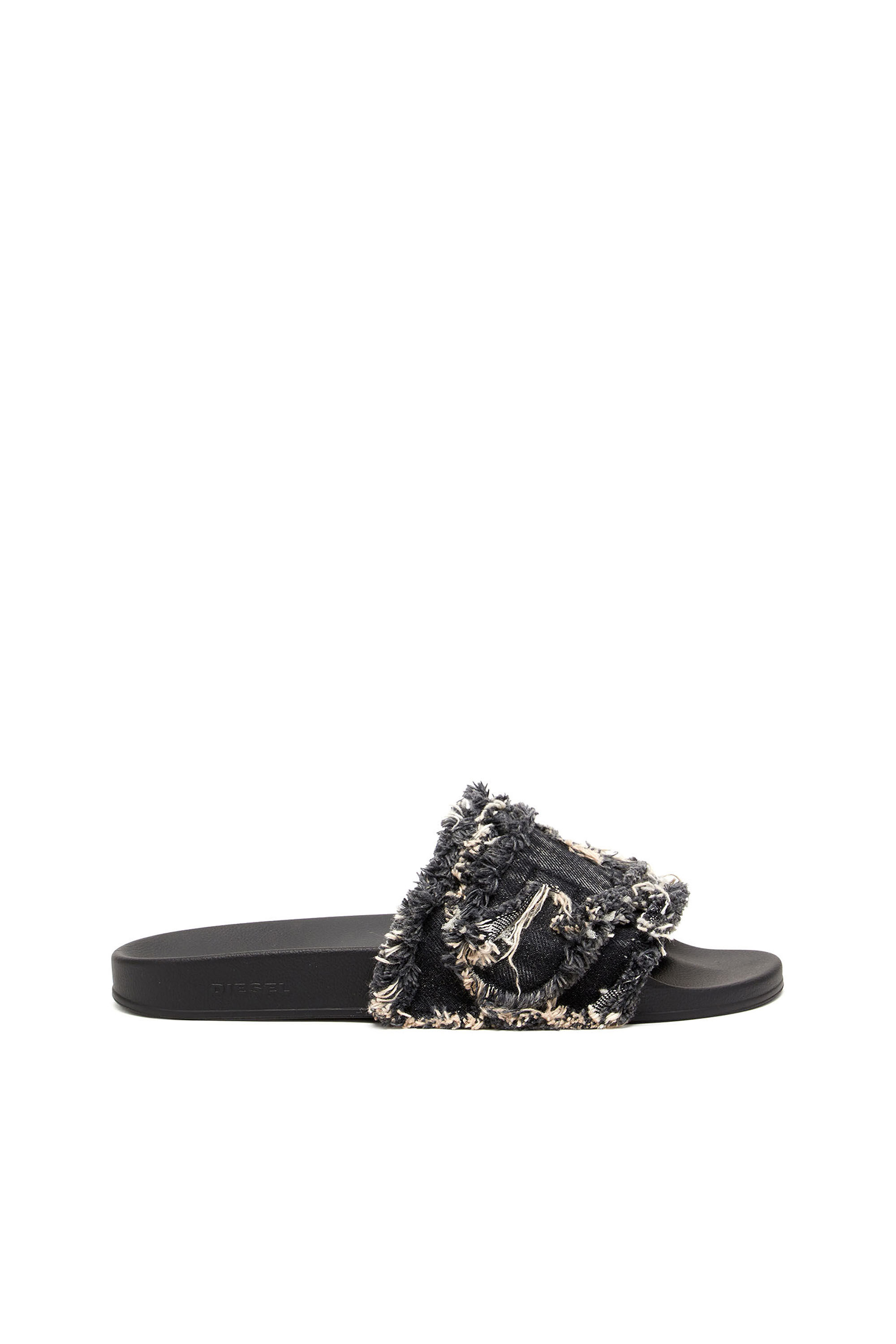 Women's Sa-Slide D-Fringed denim slides | Black | Diesel