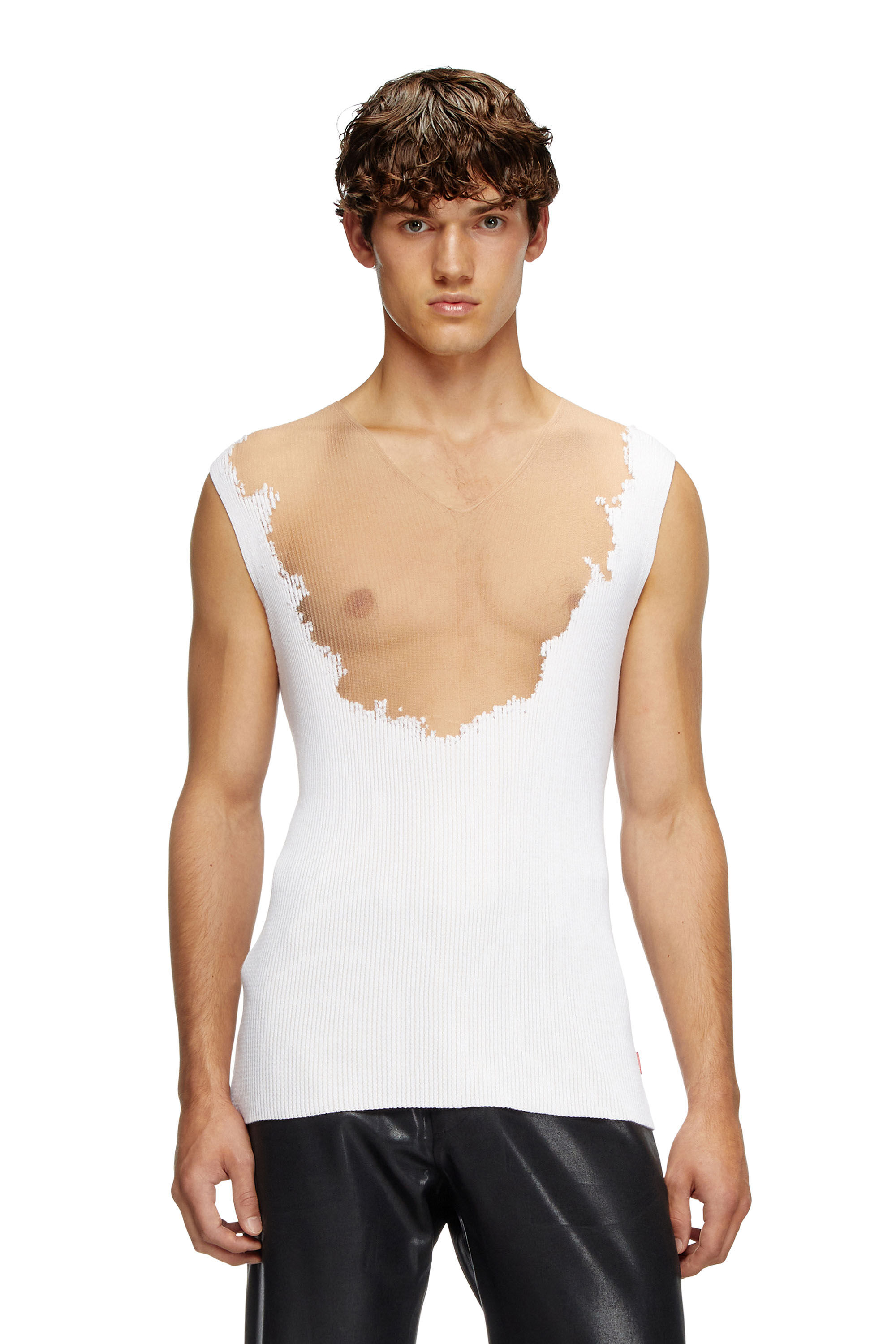 Diesel - K-ORAZIO, Camiseta de punto con tirantes con manchas de sudor en devoré Hombre in Blanco - 3