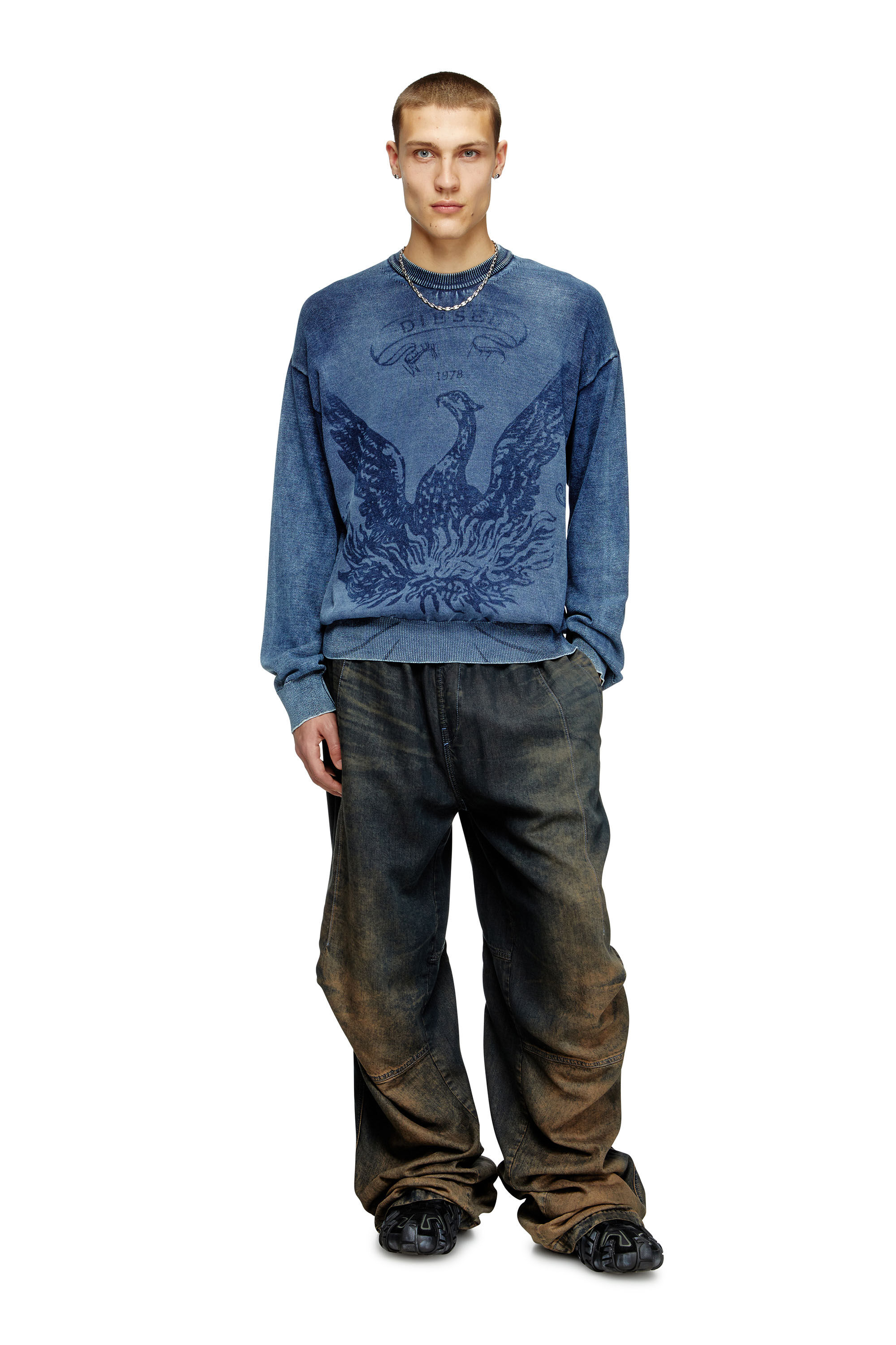 Diesel - K-FENICOL, Suéter índigo con logotipo Phoenix Hombre in Azul marino - 1