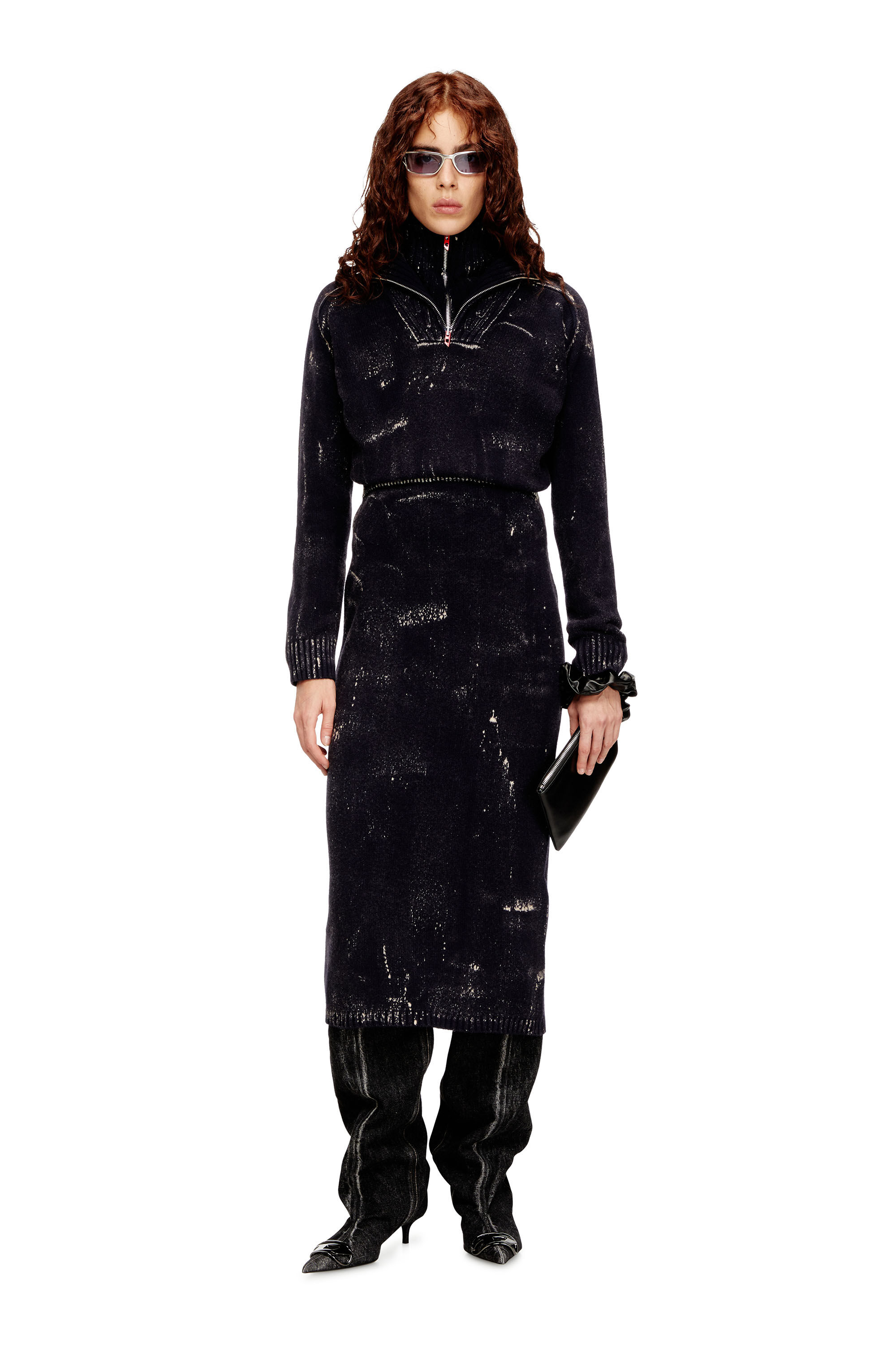 Diesel - M-MARCELLE, Vestido midi en tejido de punto mezcla de lana tratada Mujer in Negro - 1