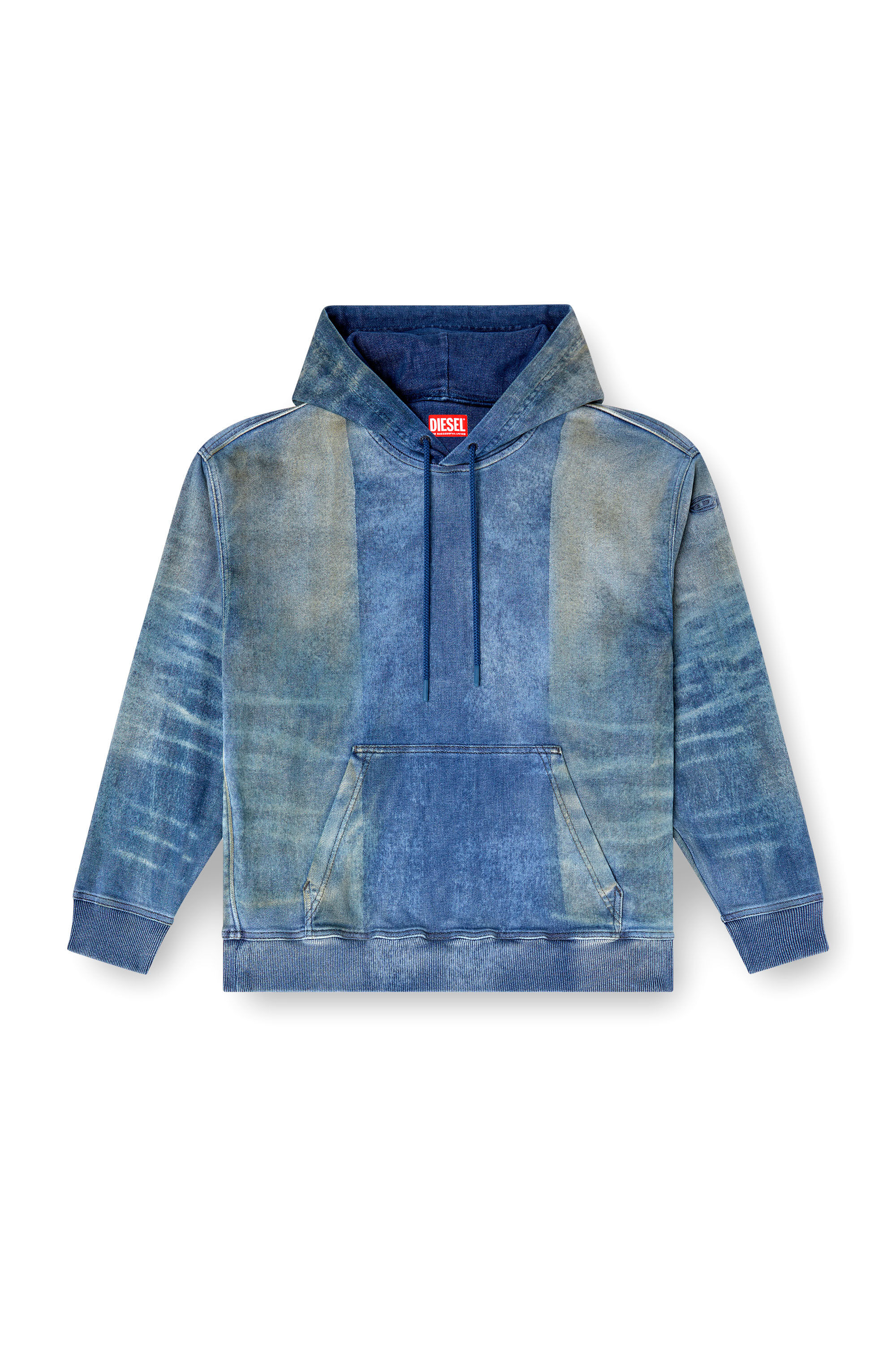 Diesel - D-UM-RIB-FSF TRACK, Sudadera con capucha en Track Denim con pliegues solarizados Unisex in Azul marino - 2