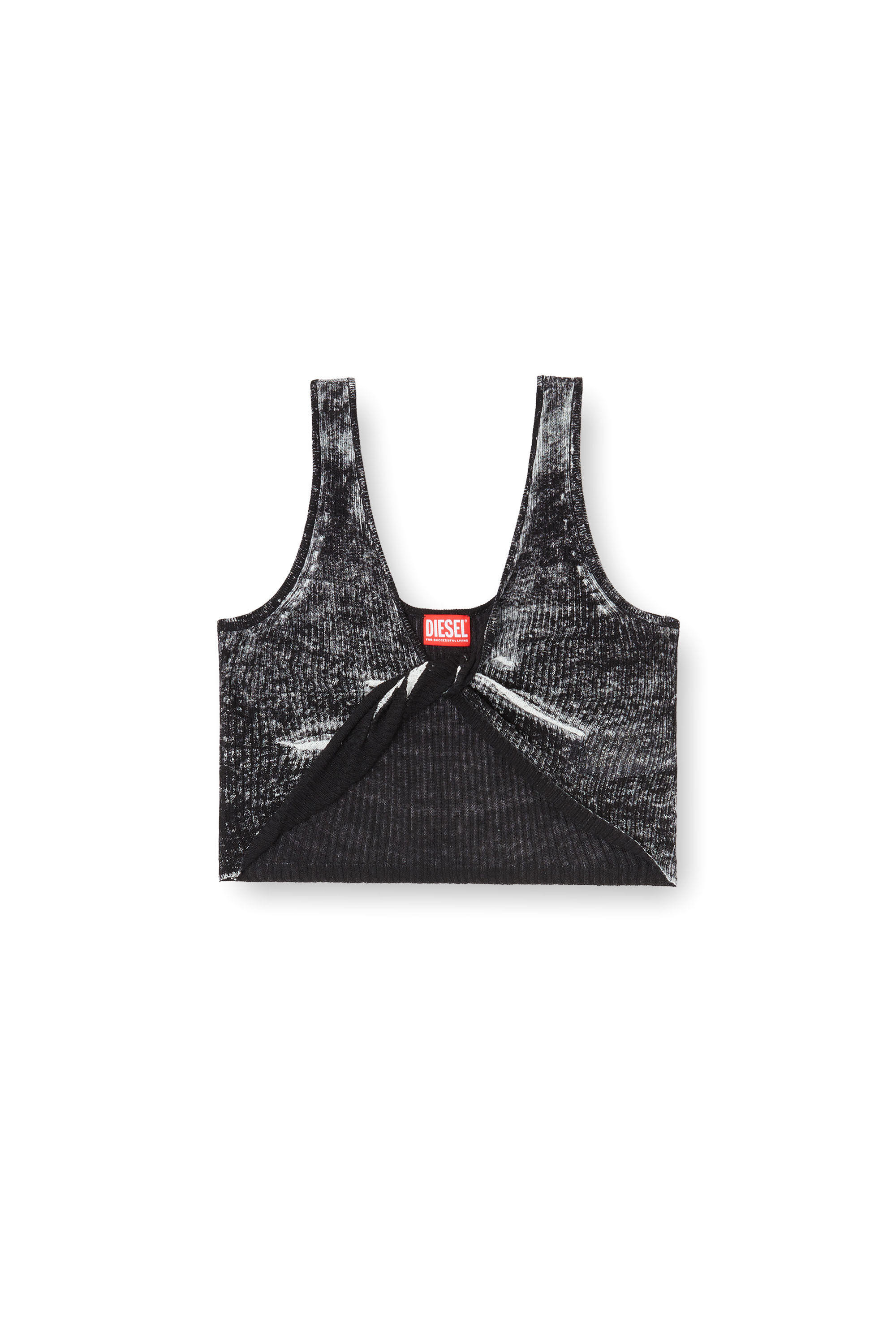 Diesel - M-LILAS, Top de lino con giro delantero retorcido y estampado invertido Mujer in Negro - 2