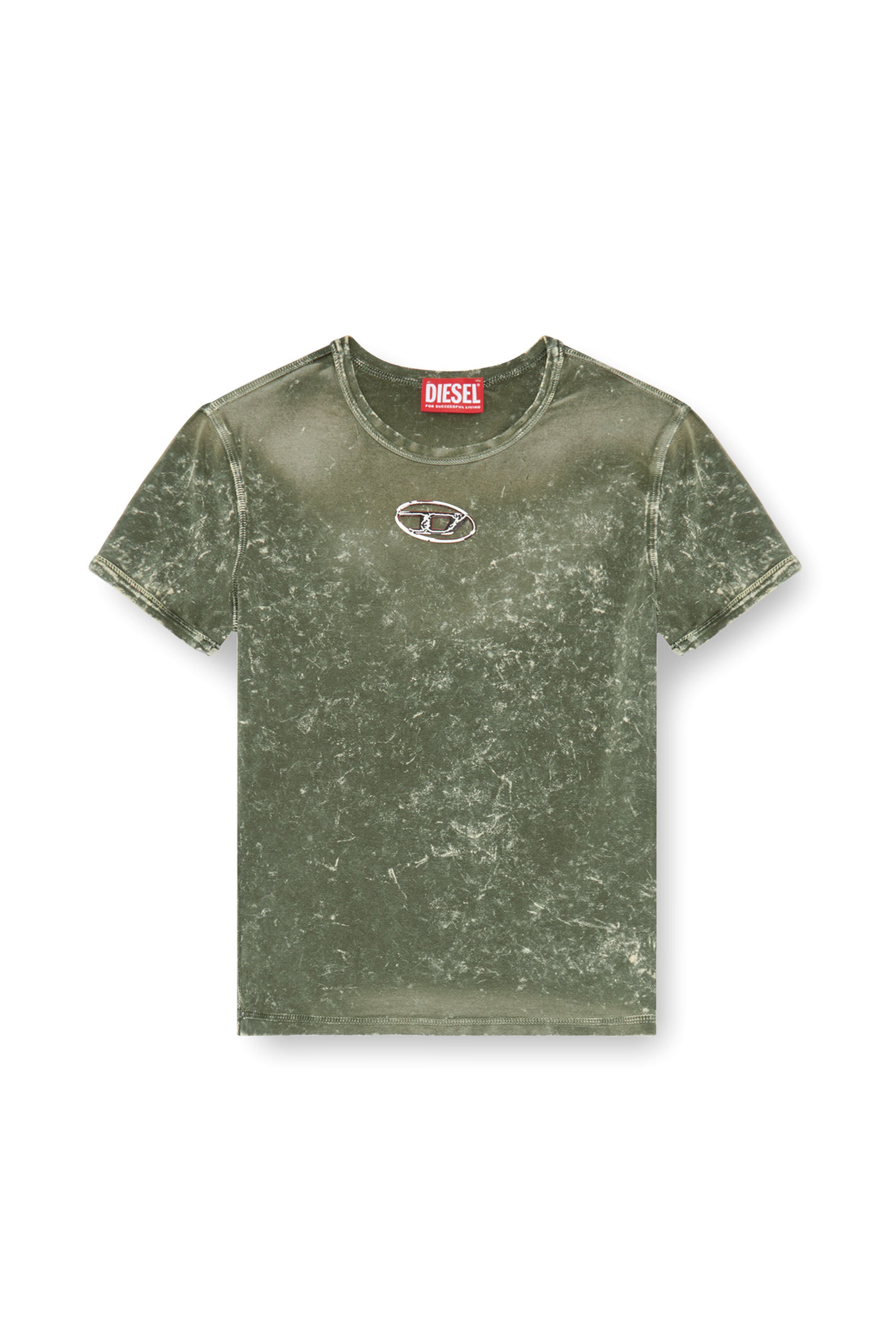 Diesel - T-UNCUTIES-P1, Mujer Camiseta con efecto mármol de tejido elástico in Verde - Image 2