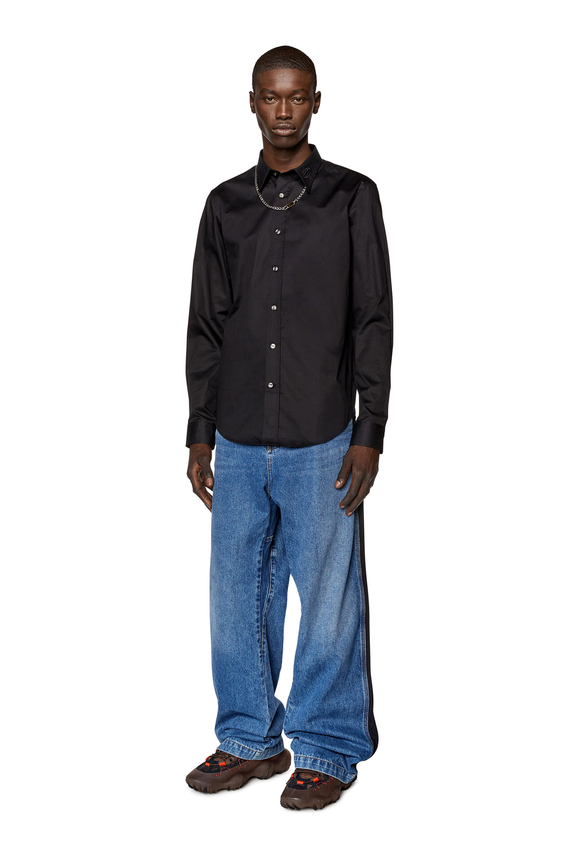 Diesel - S-BENNY-CL, Hombre Camisa de microtwill con bordado tonal in Negro - Image 1