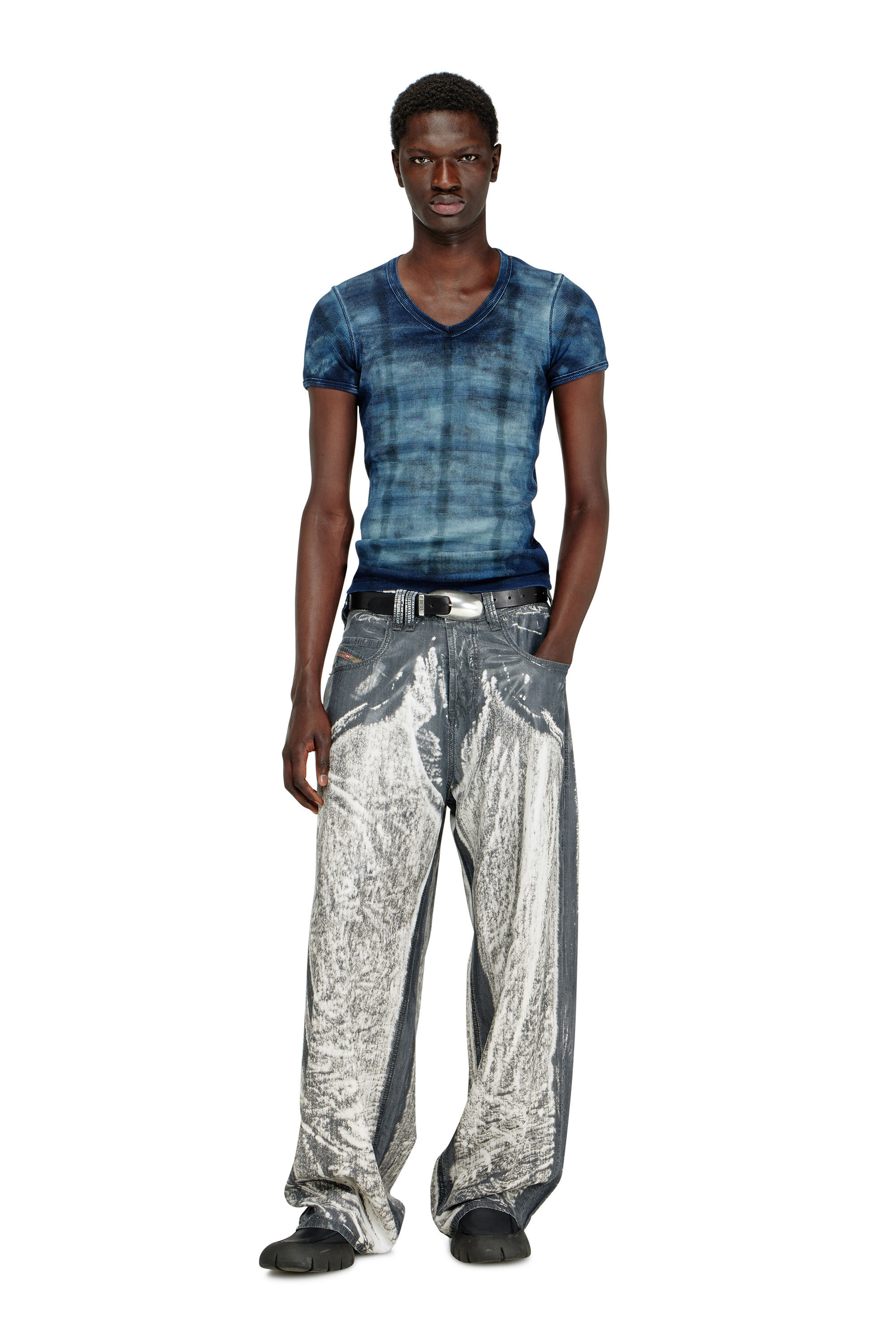 Diesel - T-LUUCAS, Top de rayos X de canal&eacute; con estampado a cuadros Hombre in Azul marino - 1