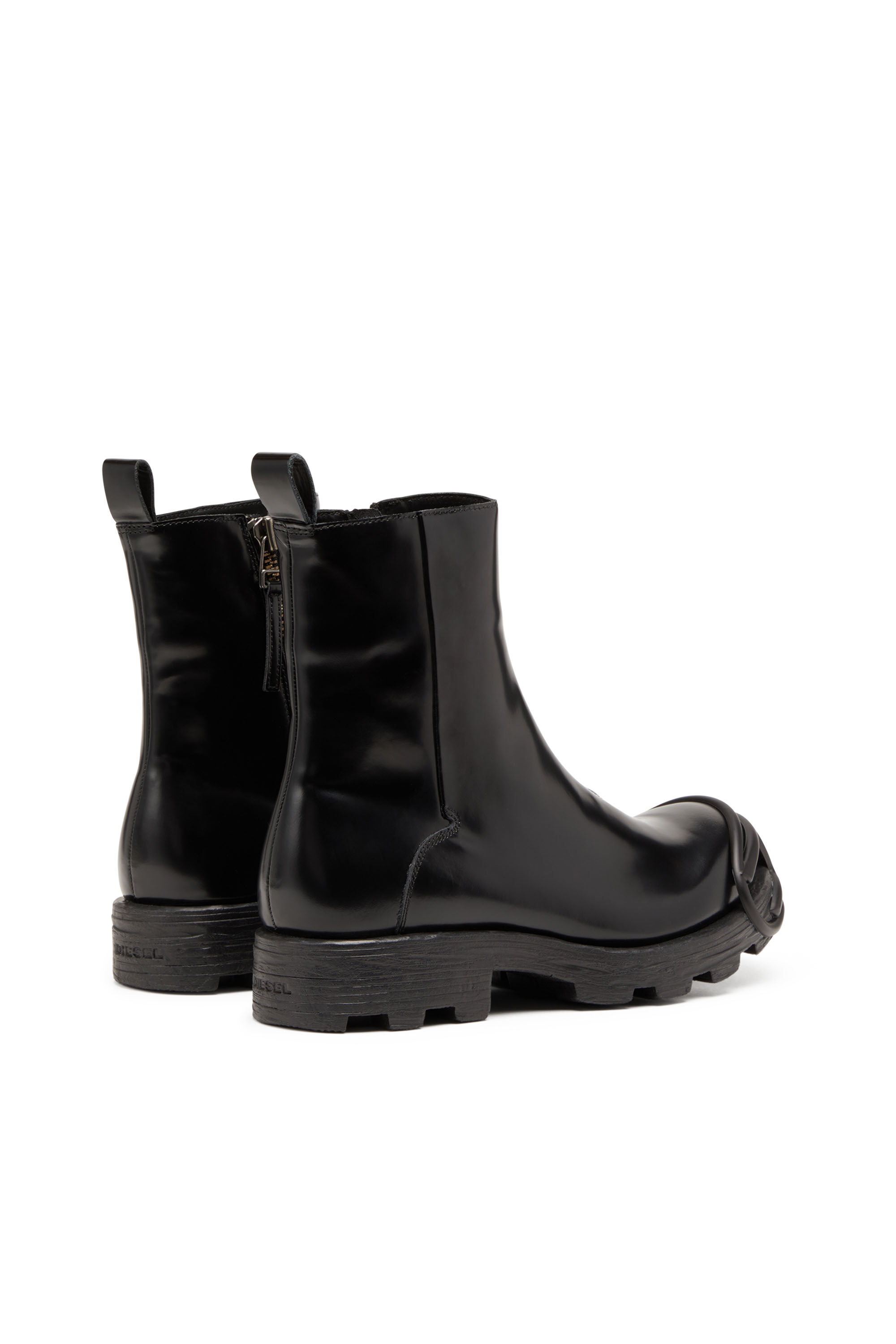 Men s D Hammer Leather Chelsea boots with Oval D toe caps Black Diesel