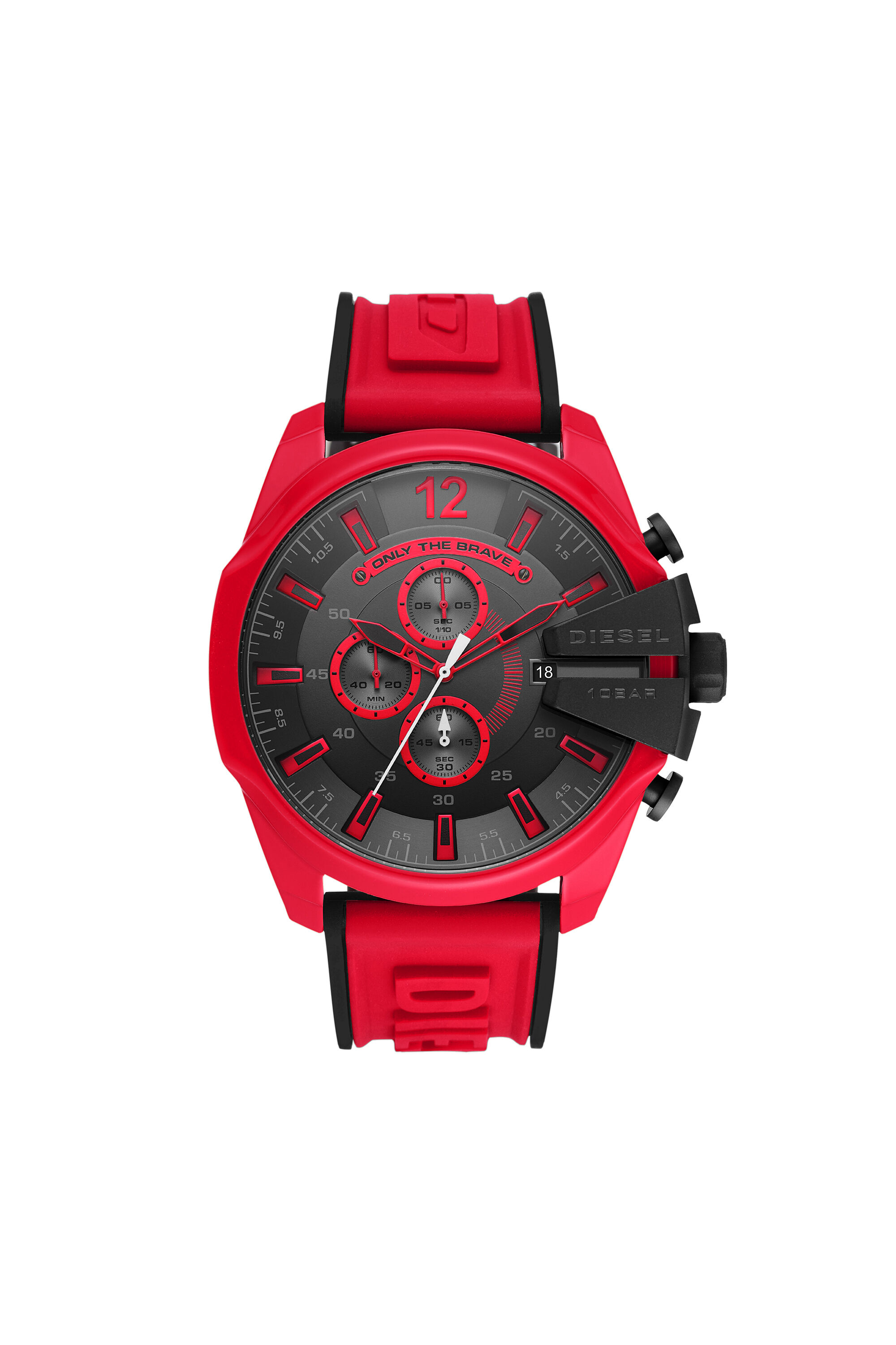 DZ4526 Hombre Reloj Mega Chief cron grafo en silicona roja Diesel