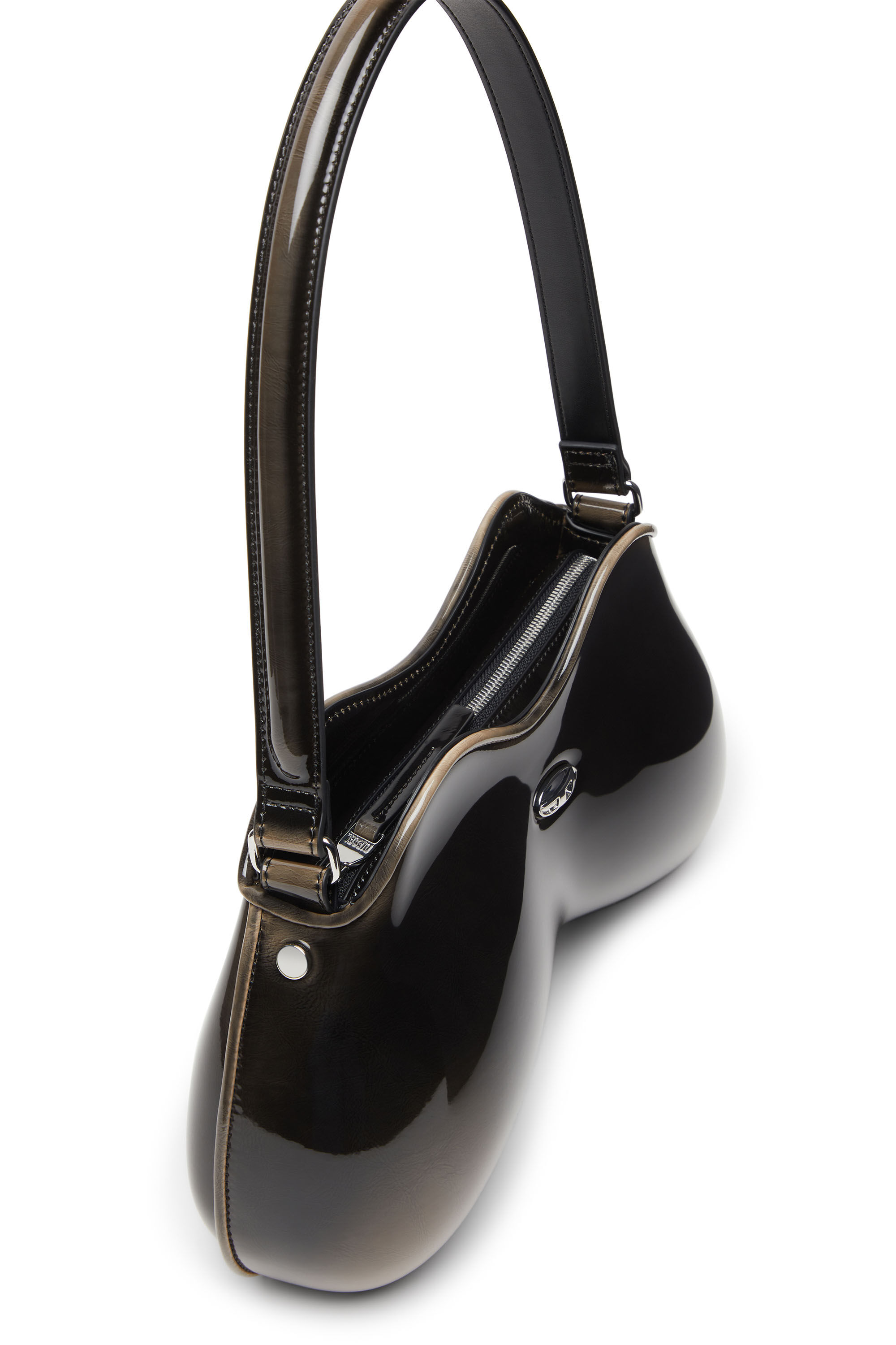 Diesel - DOUBLE-D SHOULDER, Double-D-Bolso rígido de hombro en PU brillante dégradé Mujer in Negro - 2