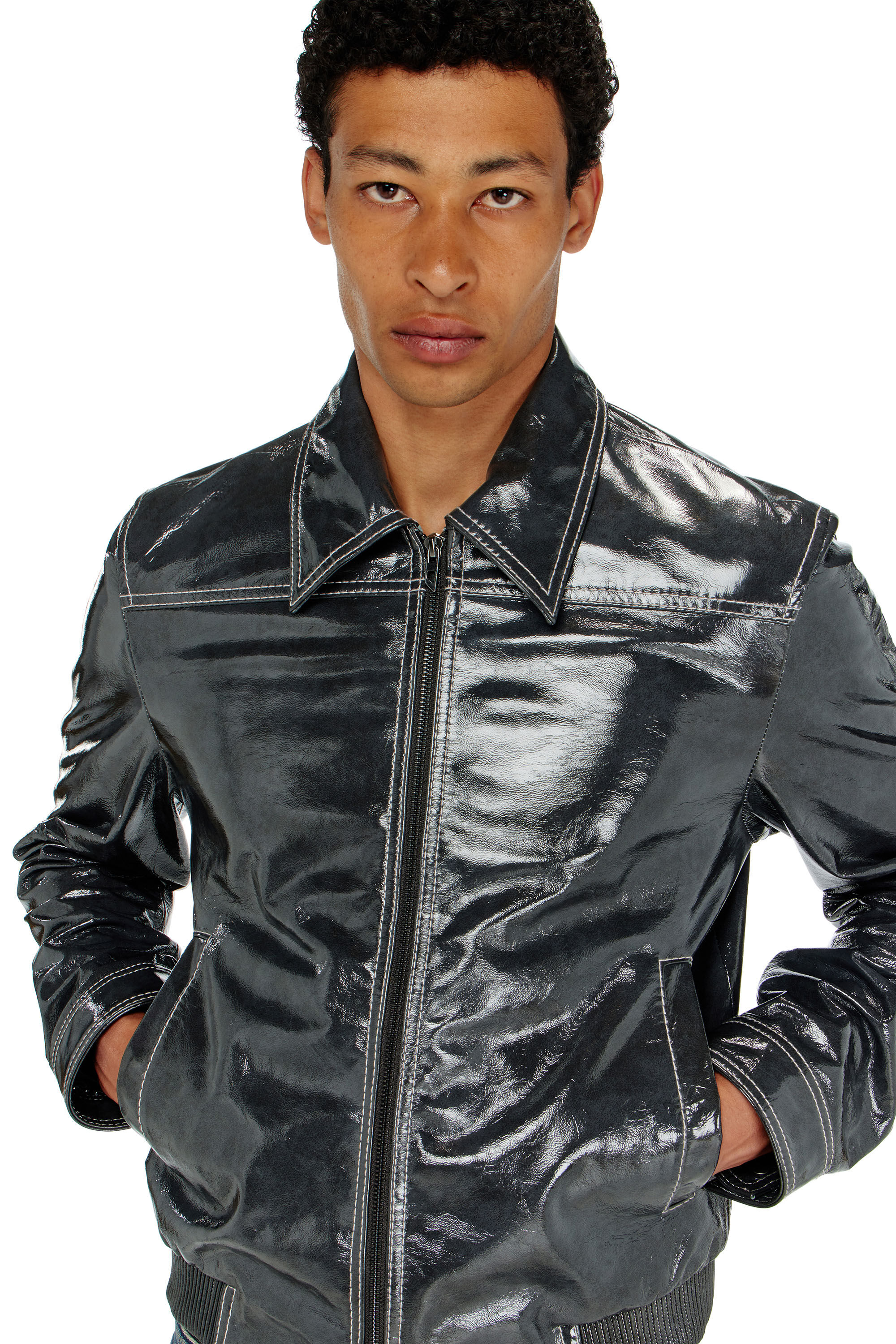 Diesel - L-ADDI, Chaqueta de charol Hombre in Gris - 5