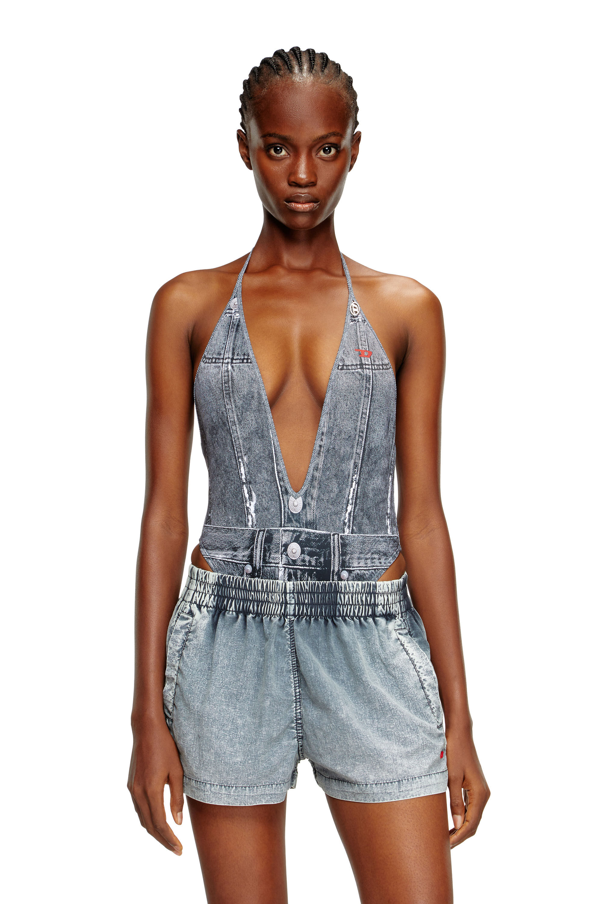 Diesel - KINSLEY-DNM, Bañador con escote pronunciado y trampantojo de denim Mujer in Azul marino - 4