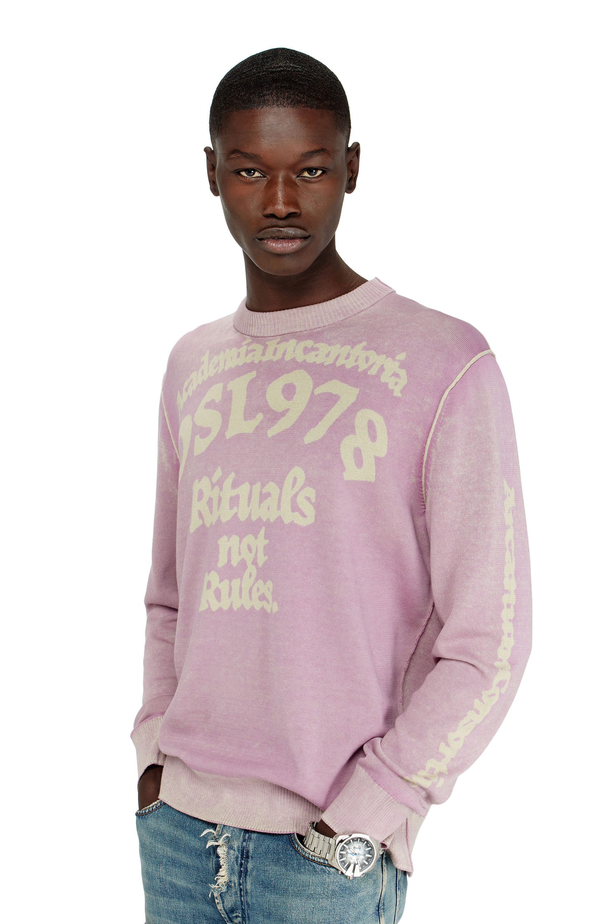 Diesel - K-LAUTI, Jersey de algod&oacute;n tratado con eslogan Hombre in Morado - 5