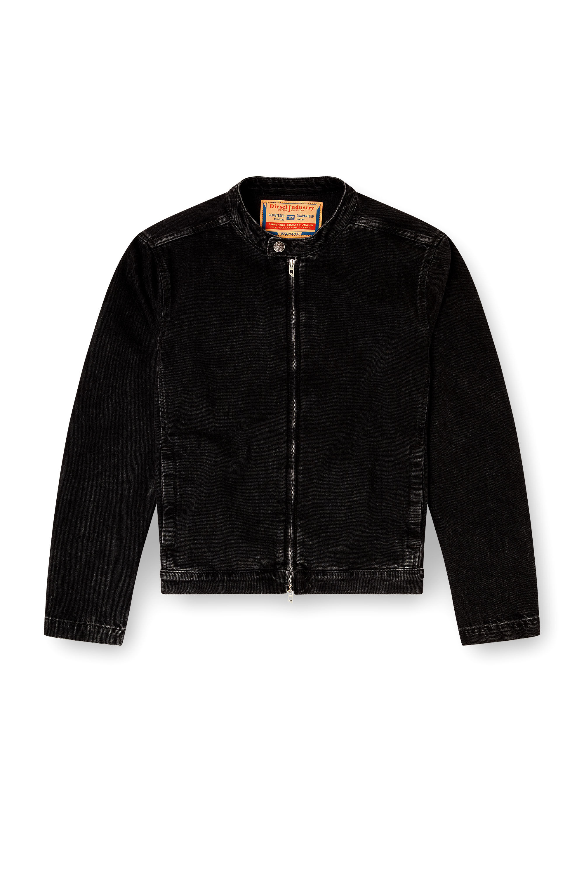 Diesel - D-GLORY, Chaqueta moto de denim con lavado oscuro Hombre in Negro - 2
