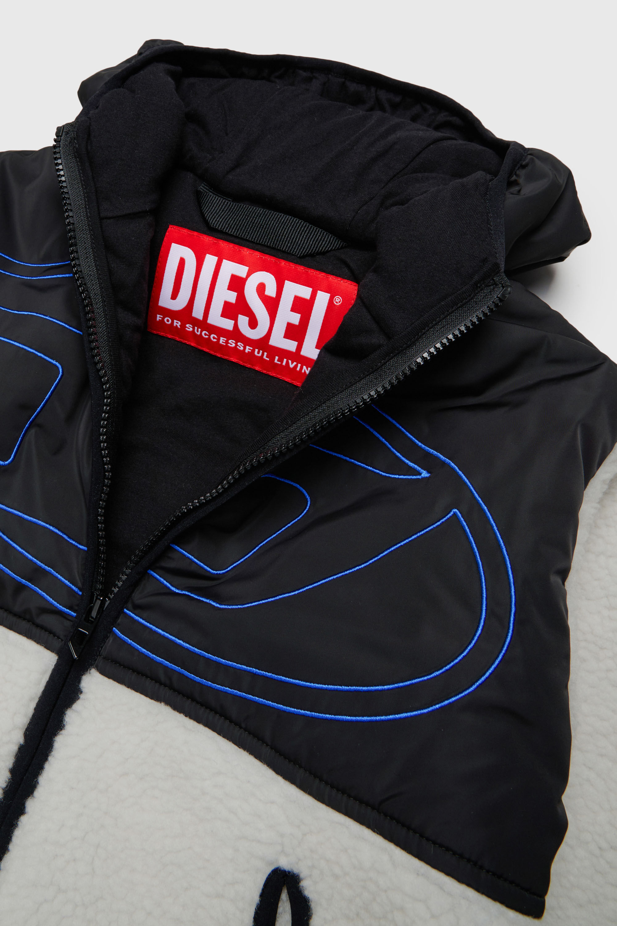 Diesel - JSHEAR, Chaqueta con capucha de nailon y borreguillo Hombre in Blanco - 3