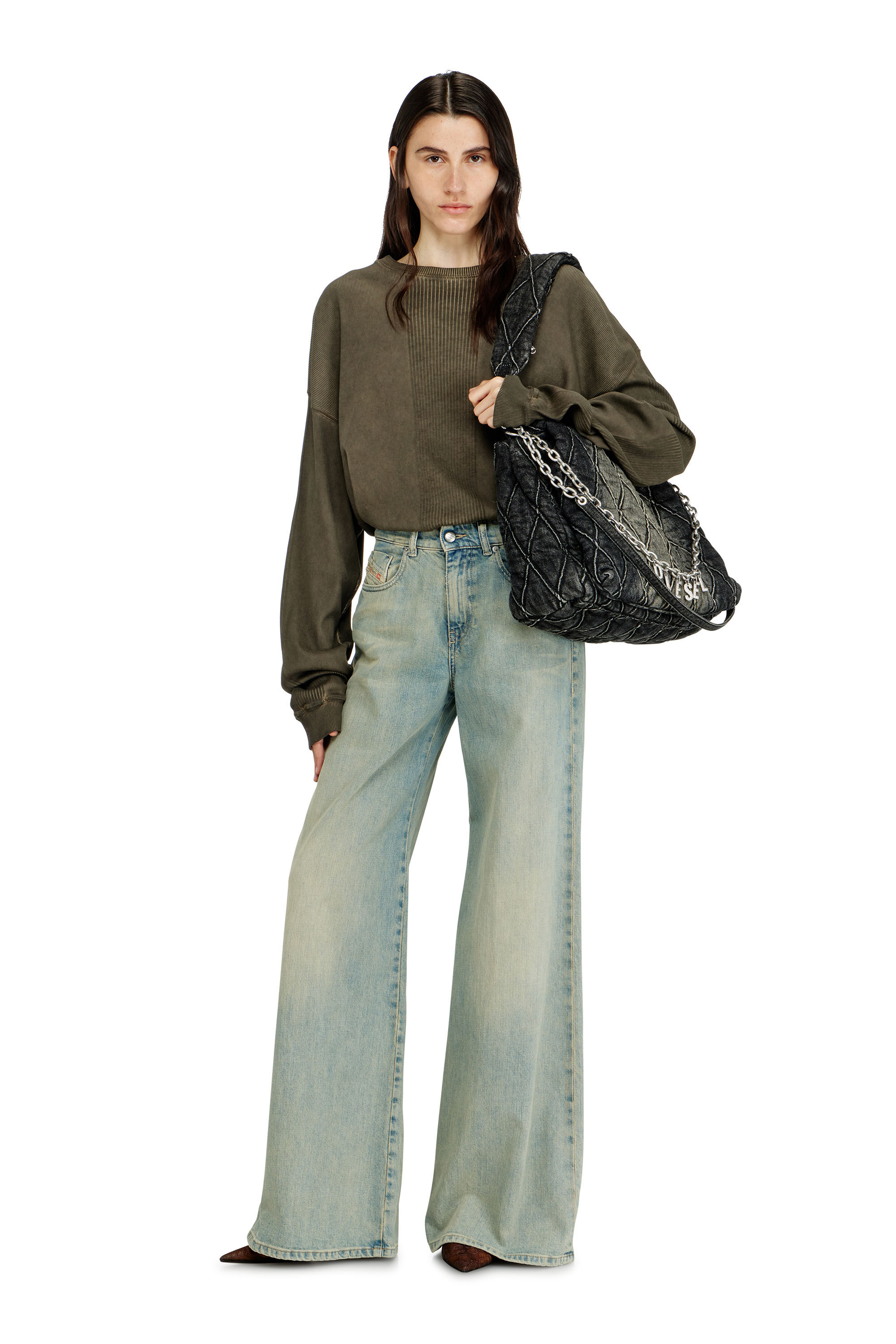 Diesel - CHARM-D SHOULDER L, Charm-D-Bolso de hombro grande de denim acolchado Mujer in Negro - 1